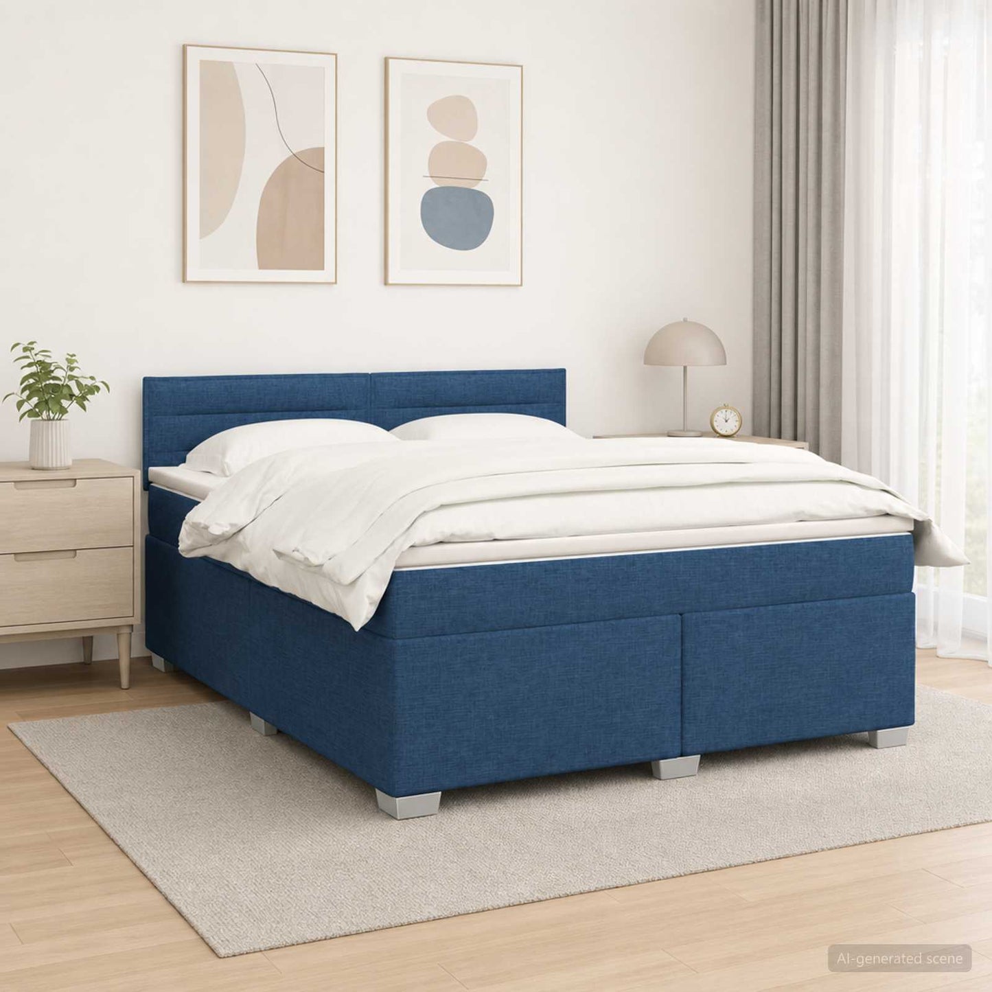 vidaXL Κρεβάτι Box Spring με Στρώμα και LED Μπλε 140 x 200 cm Ύφασμα