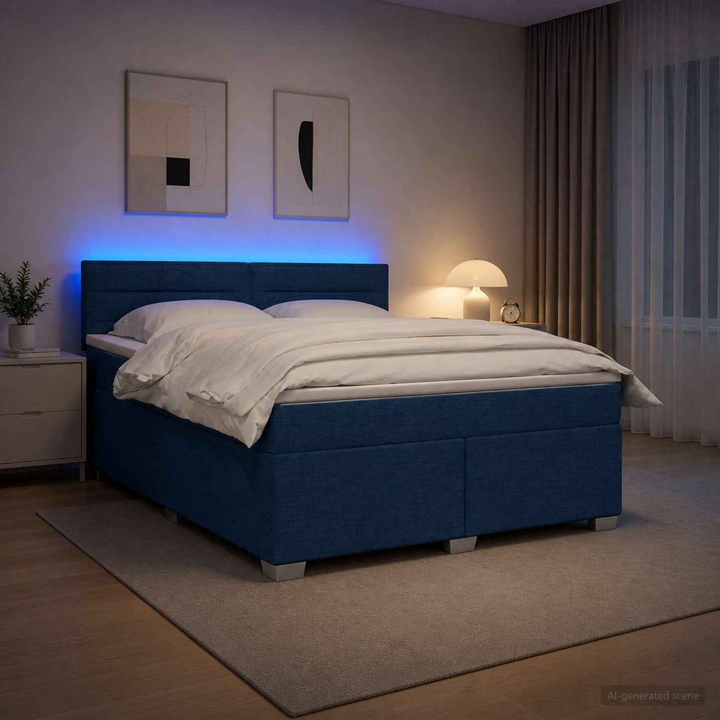 vidaXL Κρεβάτι Box Spring με Στρώμα και LED Μπλε 140 x 200 cm Ύφασμα