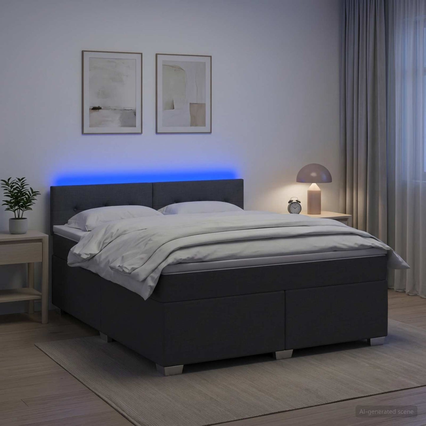 vidaXL Κρεβάτι Box Spring με Στρώμα και LED Σκούρο Γκρι 140 x 200 cm