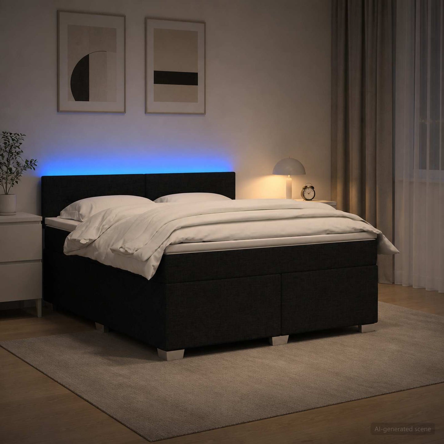 vidaXL Κρεβάτι Box Spring με Στρώμα και LED Μαύρο 140 x 190 cm Ύφασμα