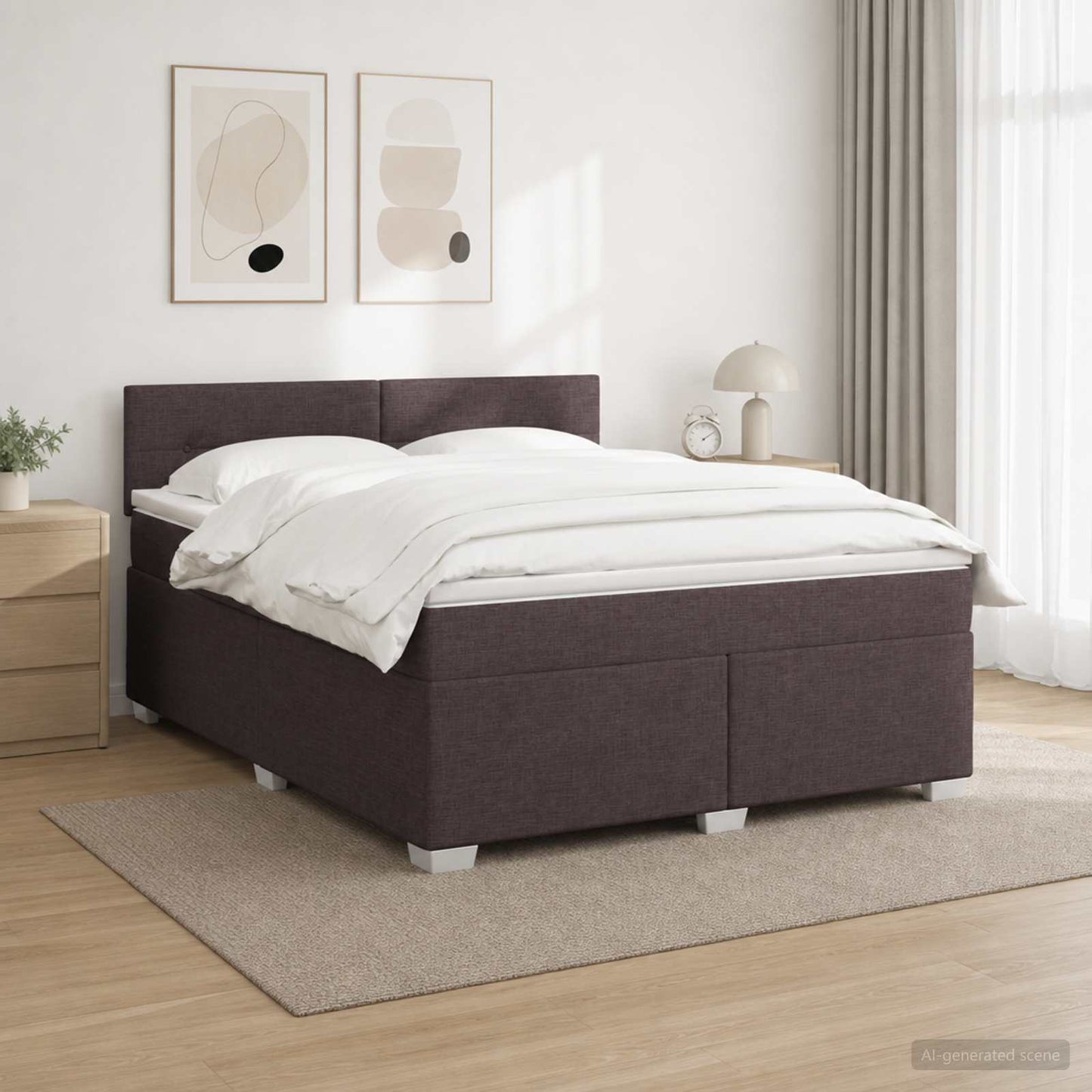vidaXL Κρεβάτι Box Spring με Στρώμα και LED Σκούρο Καφέ 140 x 190 cm