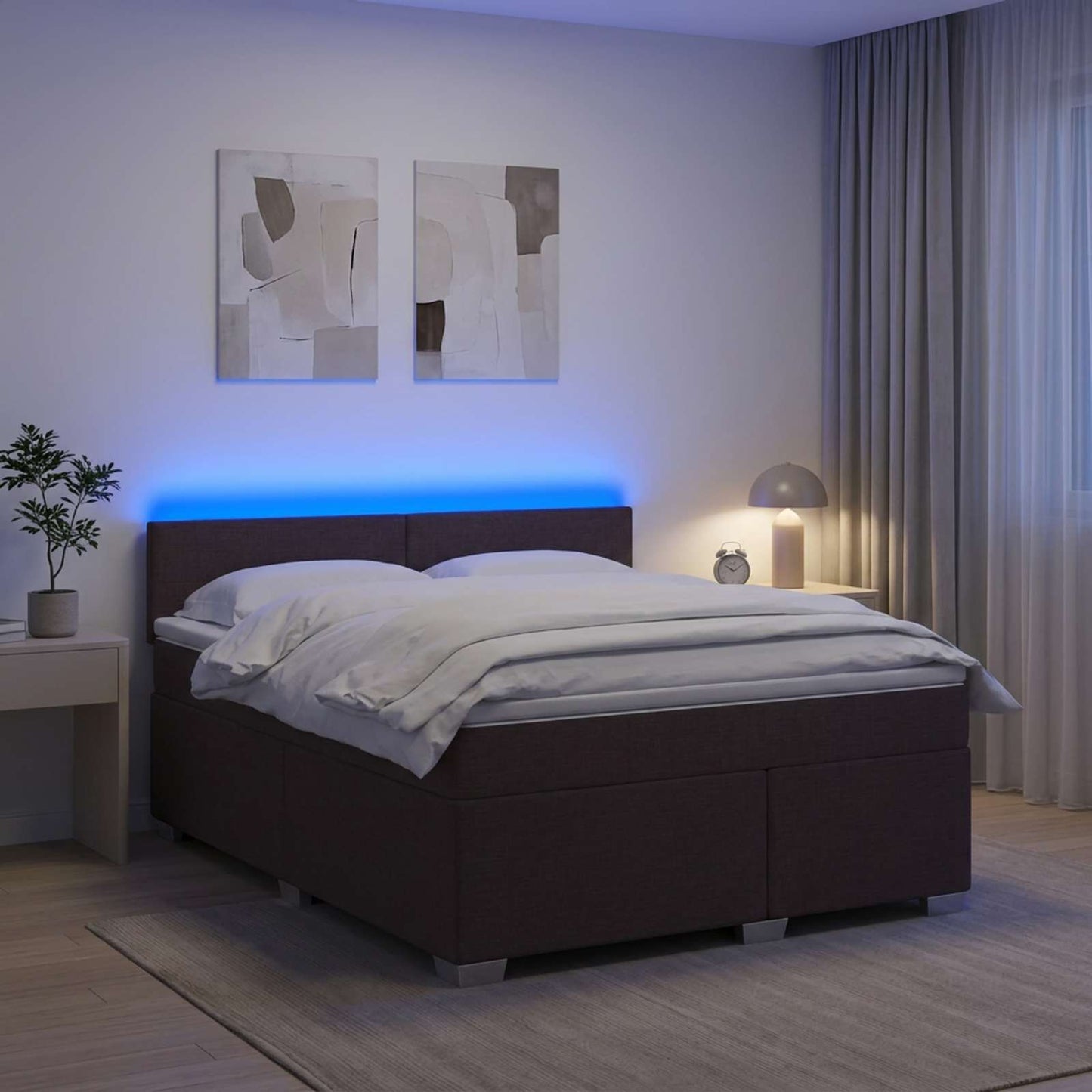 vidaXL Κρεβάτι Box Spring με Στρώμα και LED Σκούρο Καφέ 140 x 200 cm