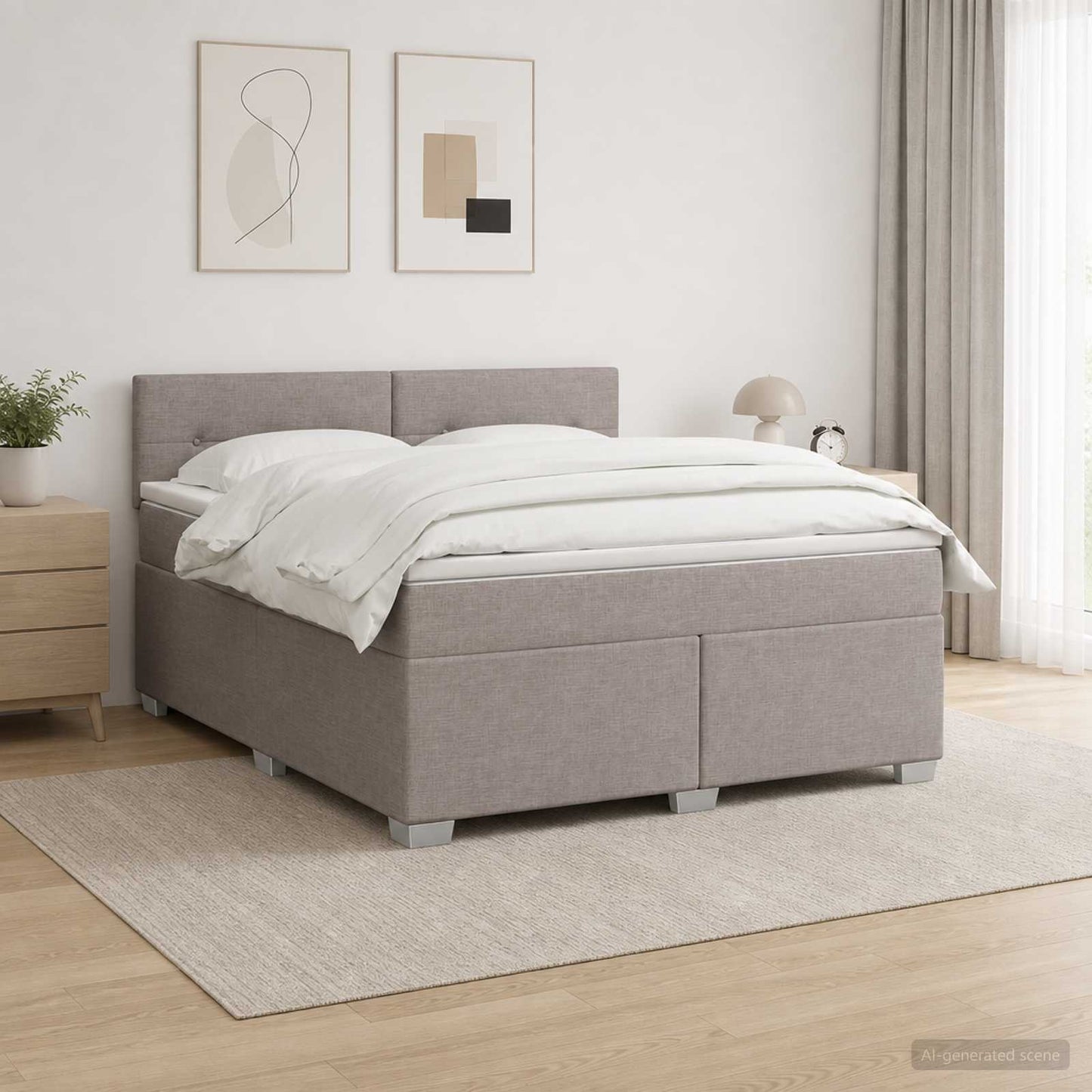 vidaXL Κρεβάτι Box Spring με Στρώμα και LED Taupe 180 x 200 cm Ύφασμα
