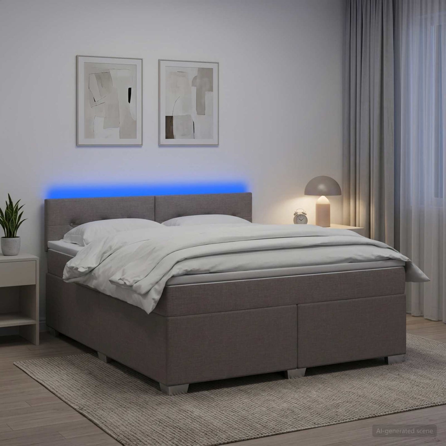 vidaXL Κρεβάτι Box Spring με Στρώμα και LED Taupe 140 x 190 cm Ύφασμα