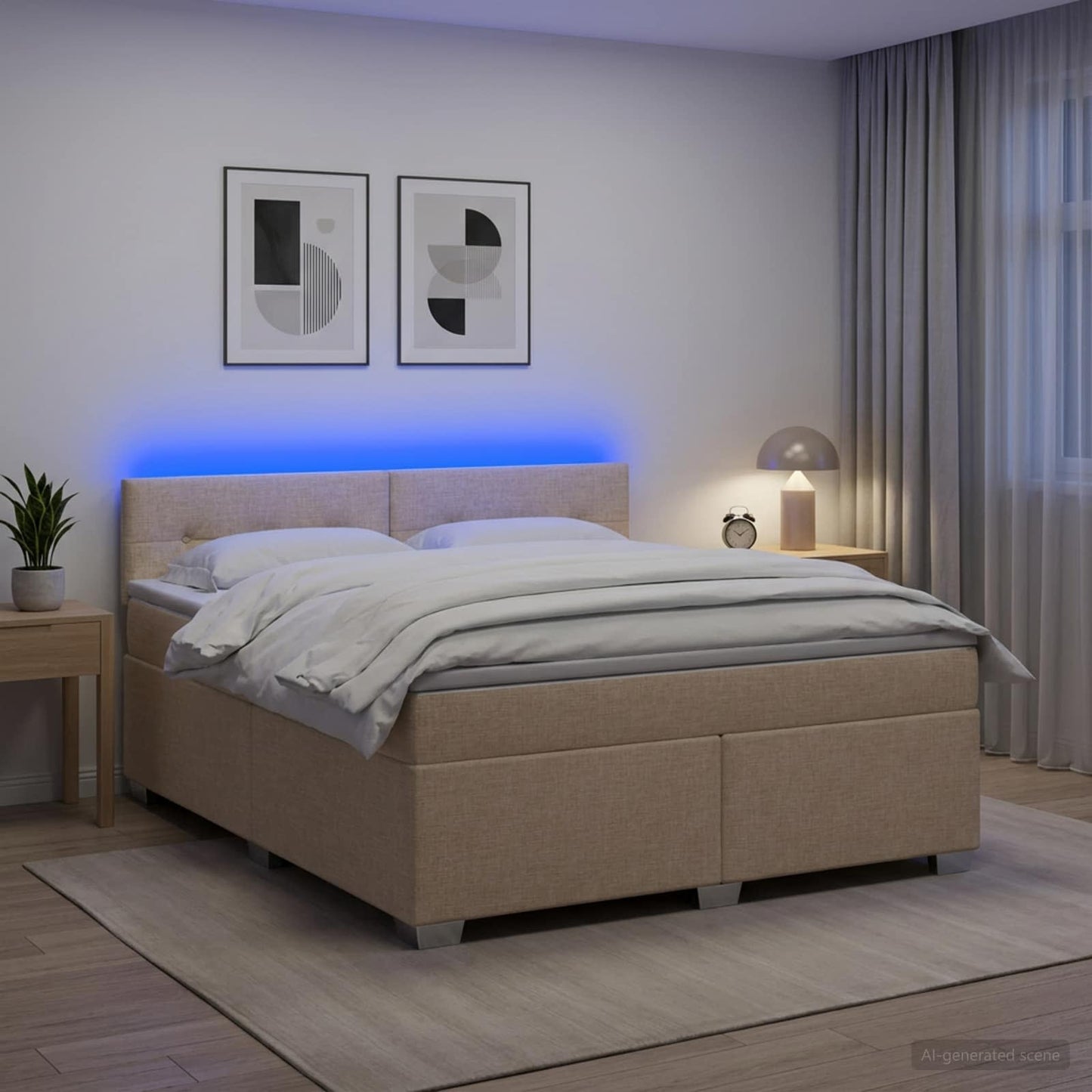 vidaXL Κρεβάτι Box Spring με Στρώμα και LED Κρεμ 160 x 200 cm Ύφασμα