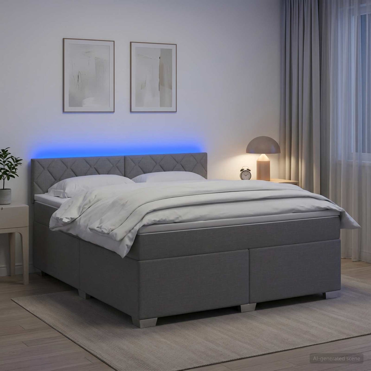vidaXL Κρεβάτι Box Spring με Στρώμα και LED Ανοιχτό γκρι 140 x 190 cm