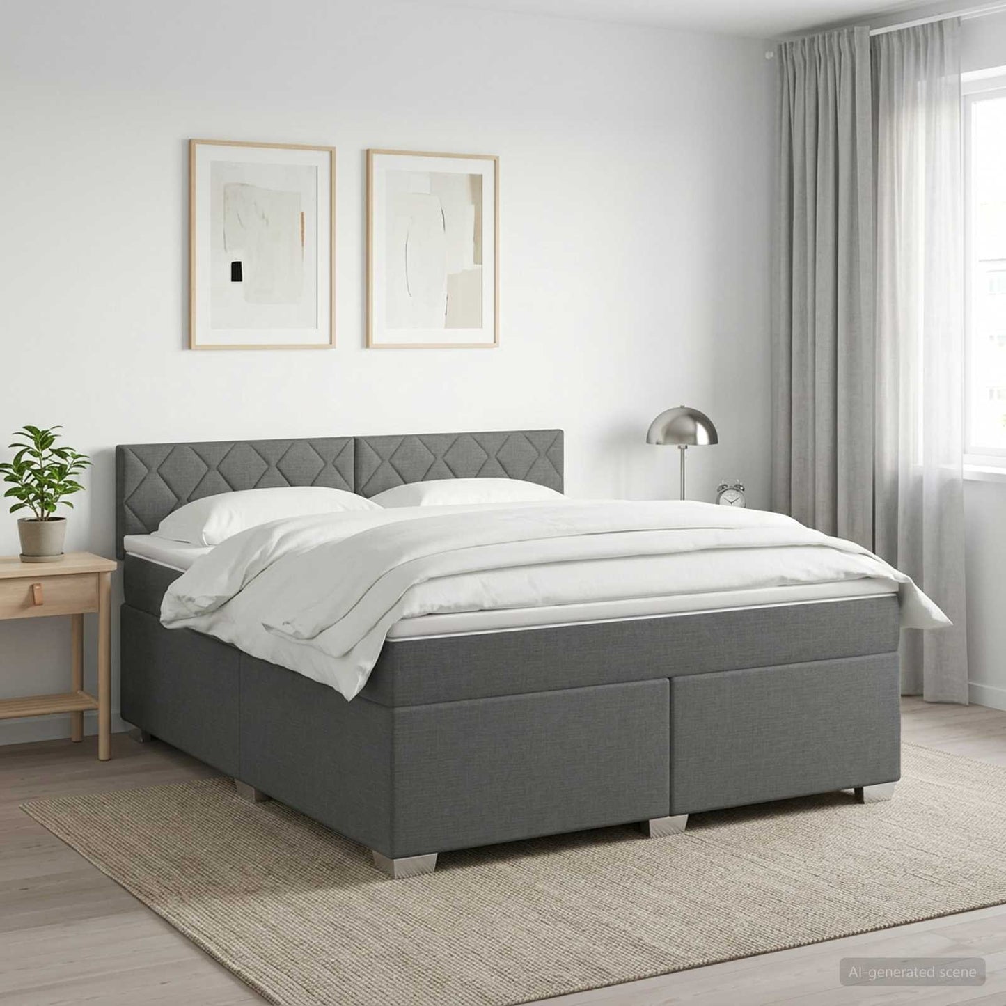 vidaXL Κρεβάτι Box Spring με Στρώμα και LED Σκούρο Γκρι 140 x 190 cm