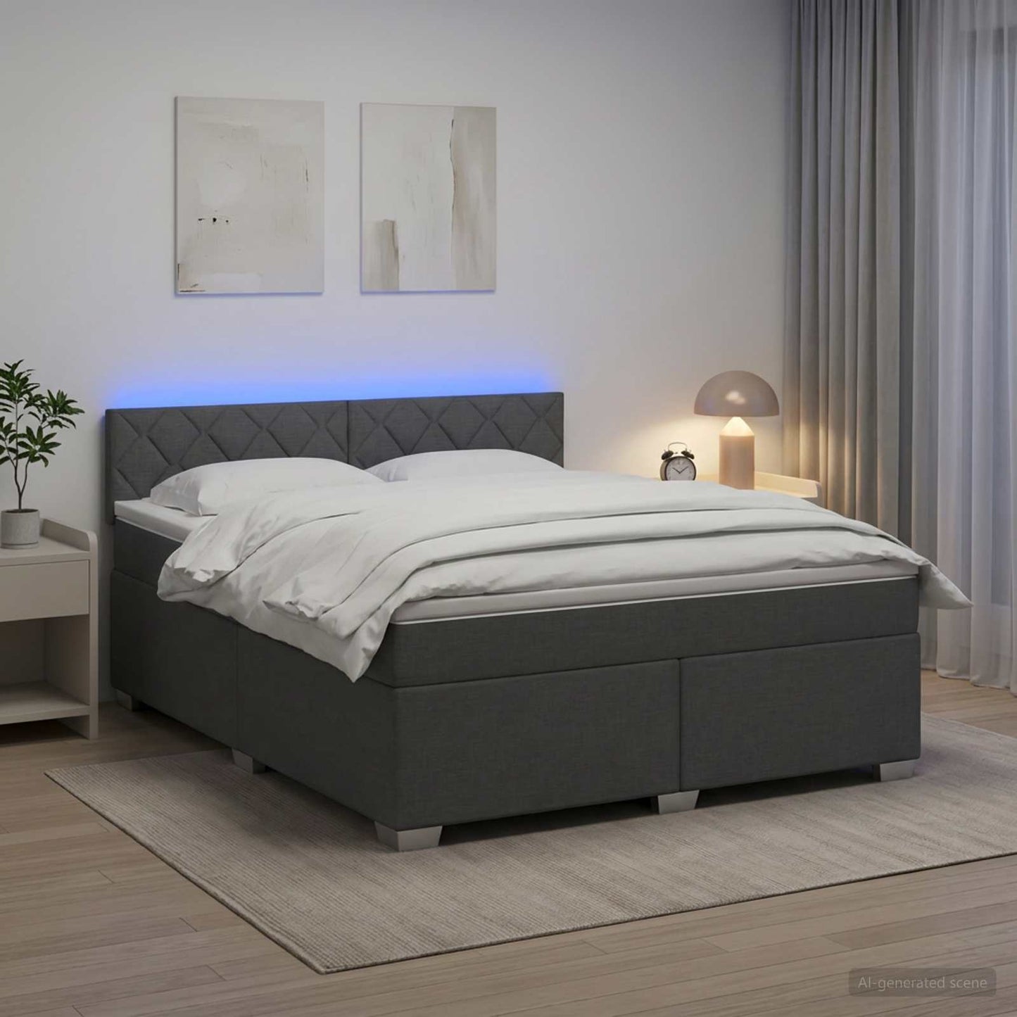vidaXL Κρεβάτι Box Spring με Στρώμα και LED Σκούρο Γκρι 160 x 200 cm