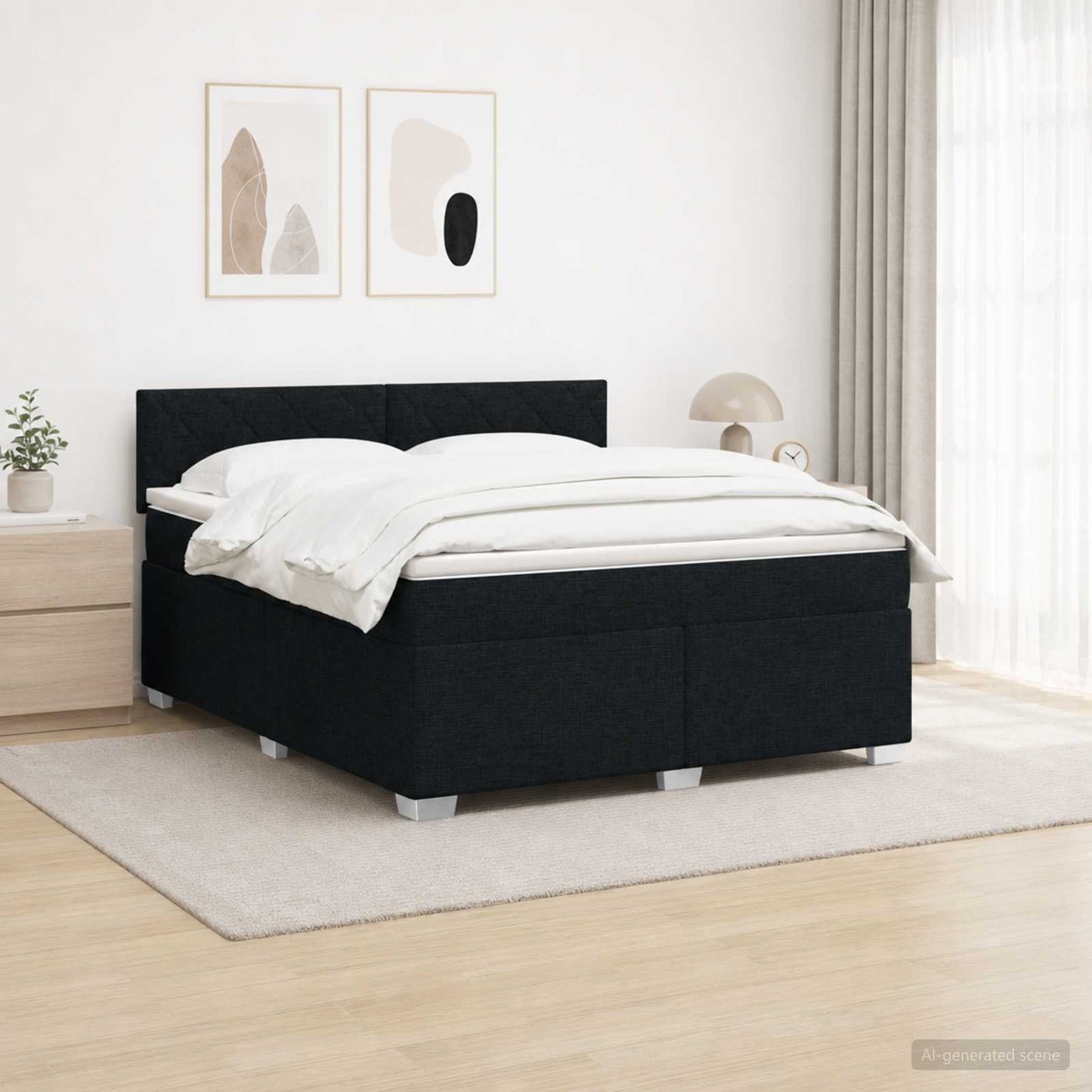 vidaXL Κρεβάτι Box Spring με Στρώμα και LED Μαύρο 160 x 200 cm Ύφασμα