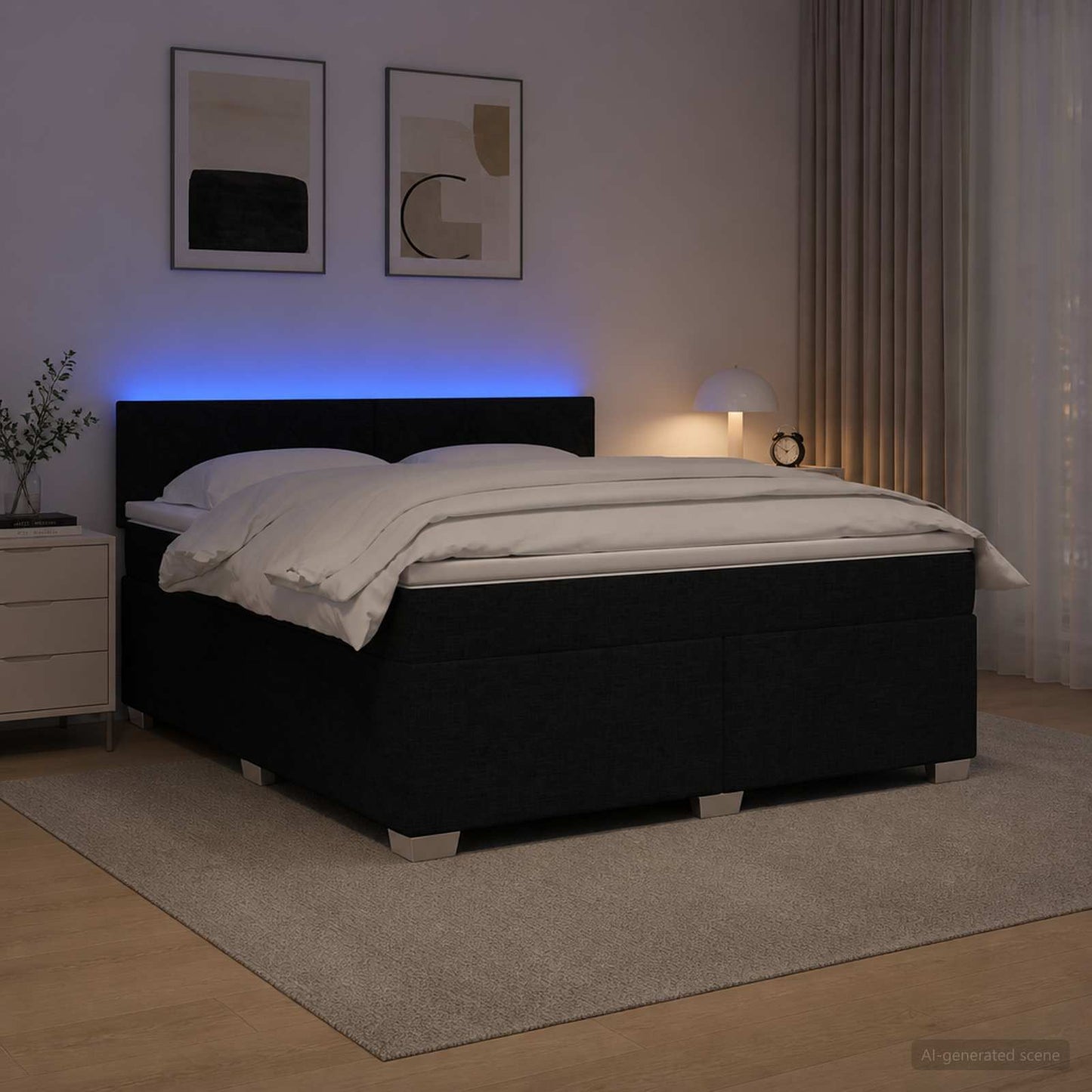 vidaXL Κρεβάτι Box Spring με Στρώμα και LED Μαύρο 160 x 200 cm Ύφασμα