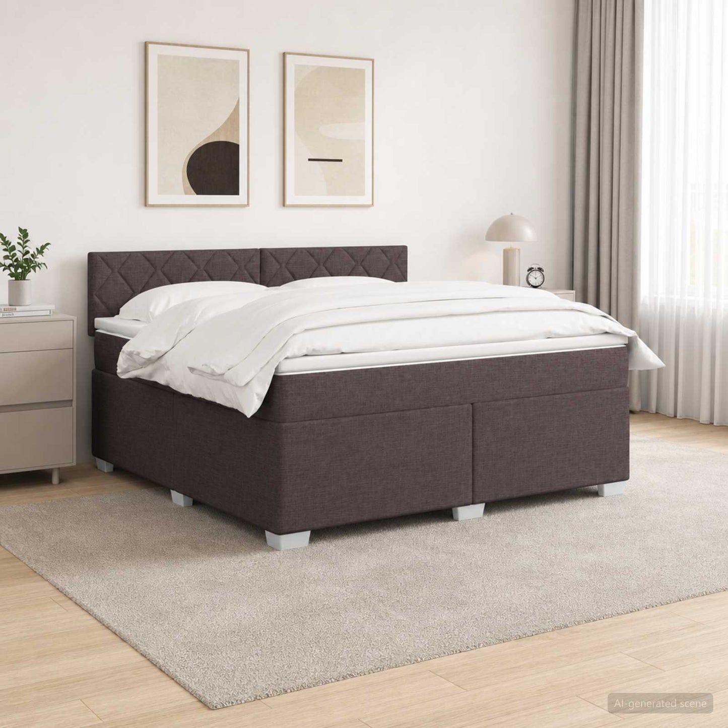 vidaXL Κρεβάτι Box Spring με Στρώμα και LED Σκούρο Καφέ 140 x 200 cm