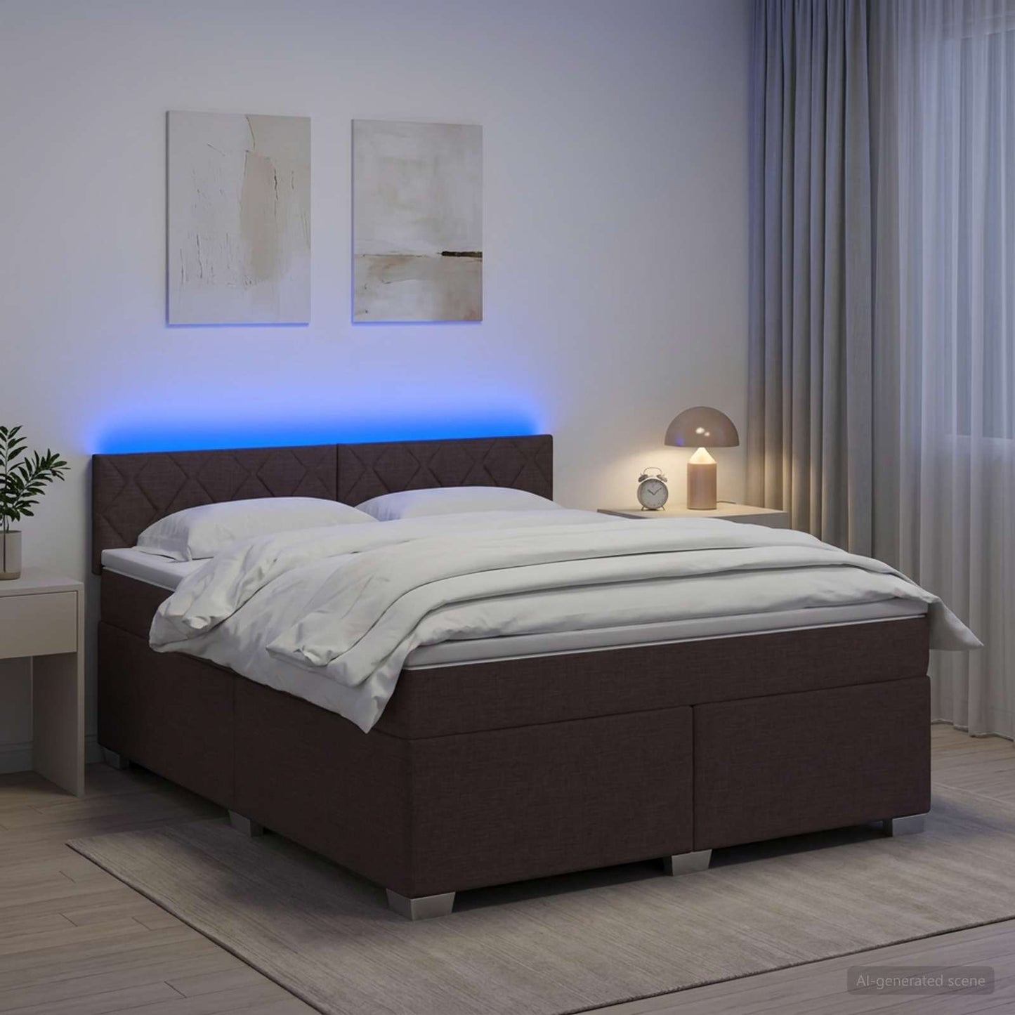 vidaXL Κρεβάτι Box Spring με Στρώμα και LED Σκούρο Καφέ 160 x 200 cm