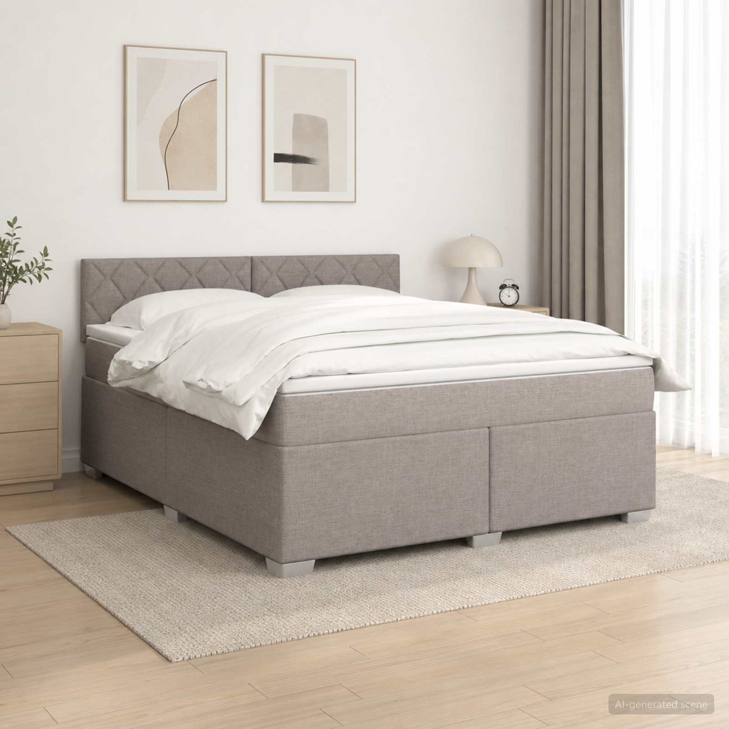 vidaXL Κρεβάτι Box Spring με Στρώμα και LED Taupe 140 x 200 cm Ύφασμα