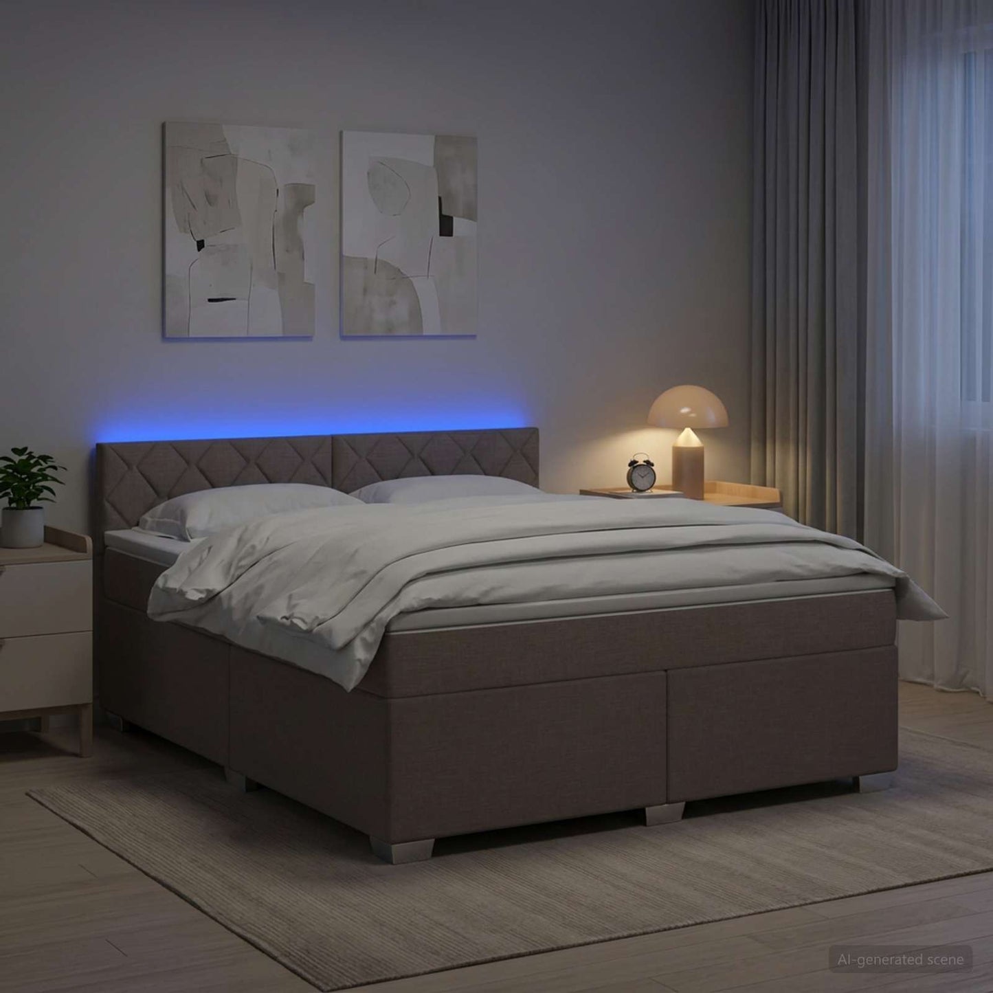 vidaXL Κρεβάτι Box Spring με Στρώμα και LED Taupe 180 x 200 cm Ύφασμα