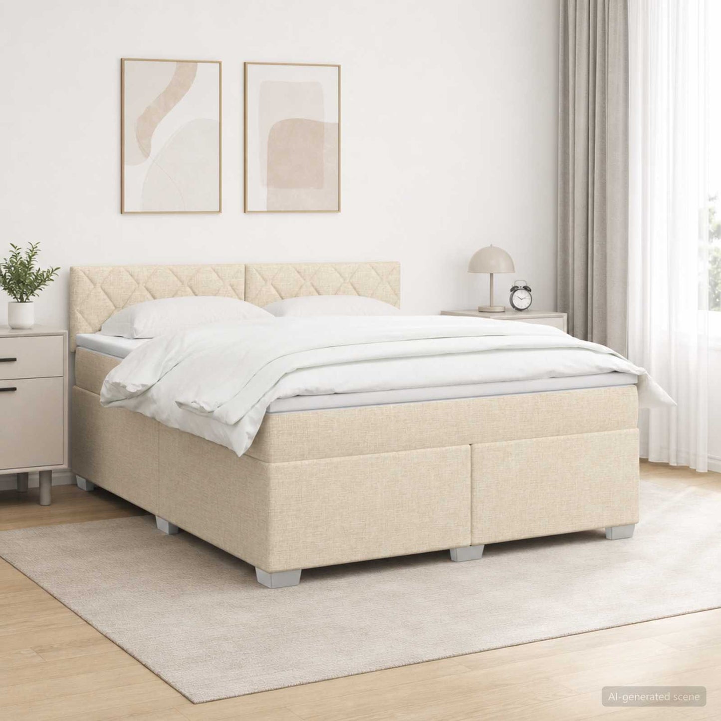 vidaXL Κρεβάτι Box Spring με Στρώμα και LED Κρεμ 180 x 200 cm Ύφασμα