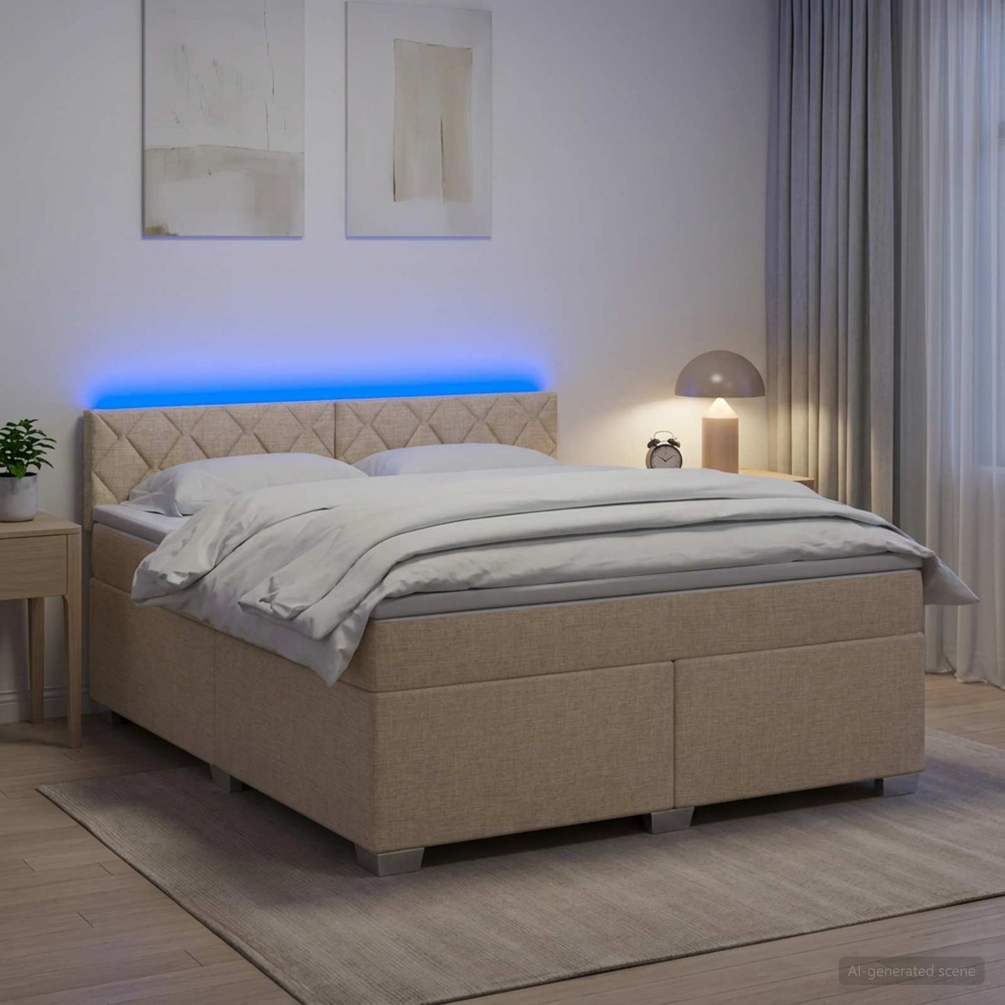 vidaXL Κρεβάτι Box Spring με Στρώμα και LED Κρεμ 180 x 200 cm Ύφασμα