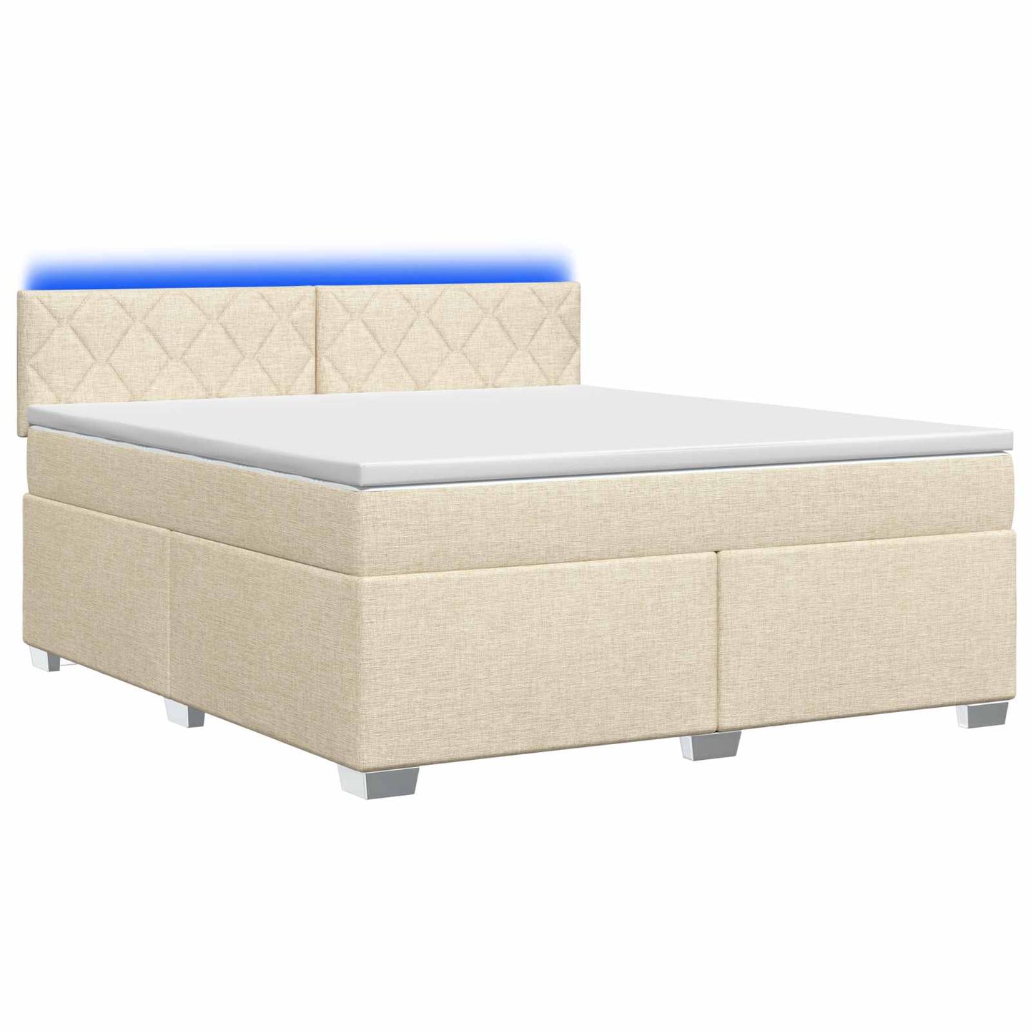 vidaXL Κρεβάτι Box Spring με Στρώμα και LED Κρεμ 180 x 200 cm Ύφασμα