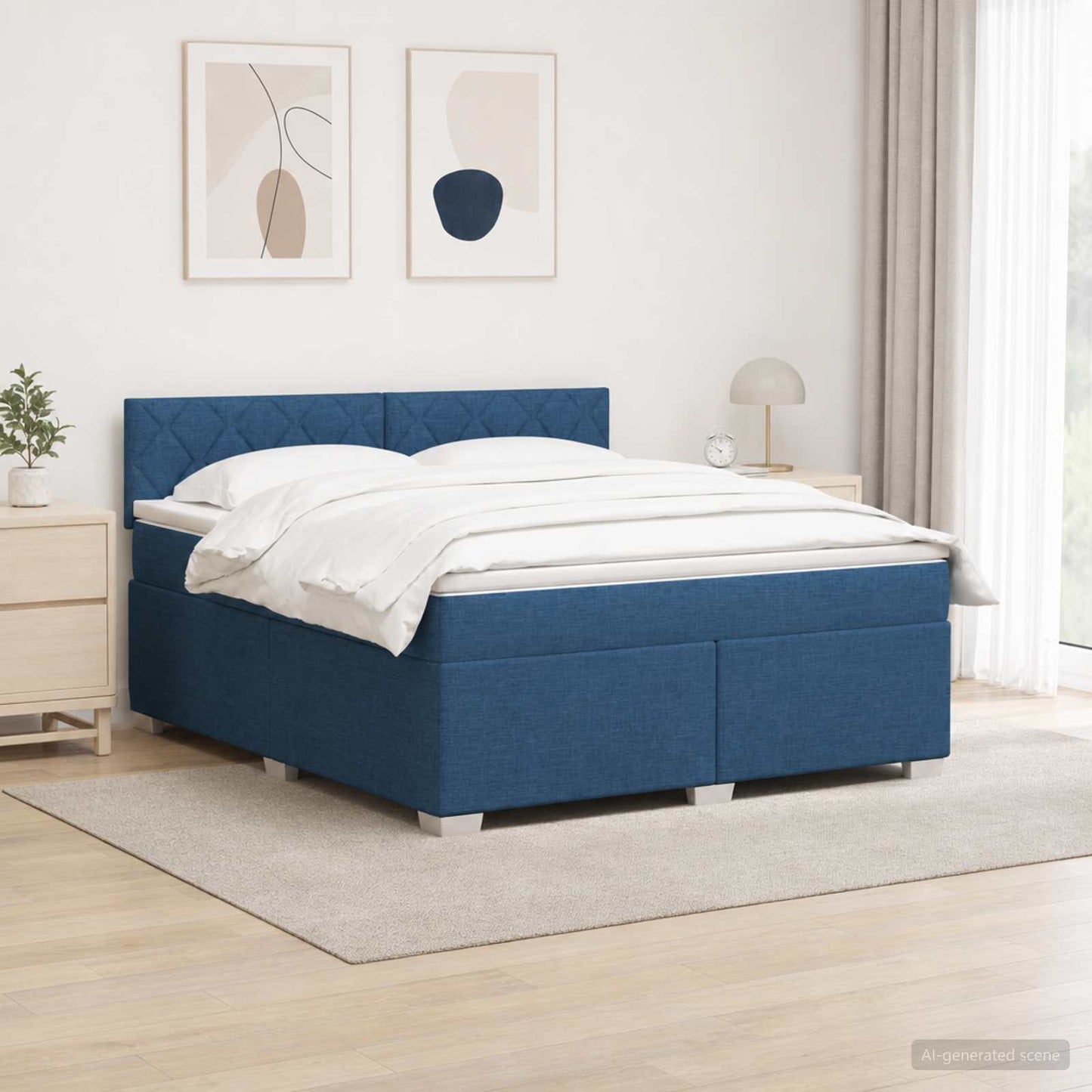 vidaXL Κρεβάτι Box Spring με Στρώμα και LED Μπλε 140 x 190 cm Ύφασμα