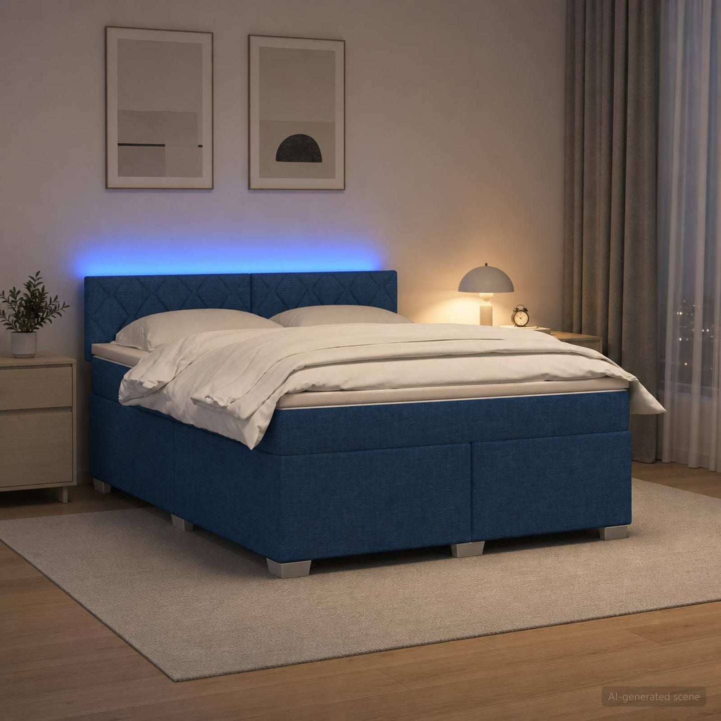 vidaXL Κρεβάτι Box Spring με Στρώμα και LED Μπλε 140 x 190 cm Ύφασμα
