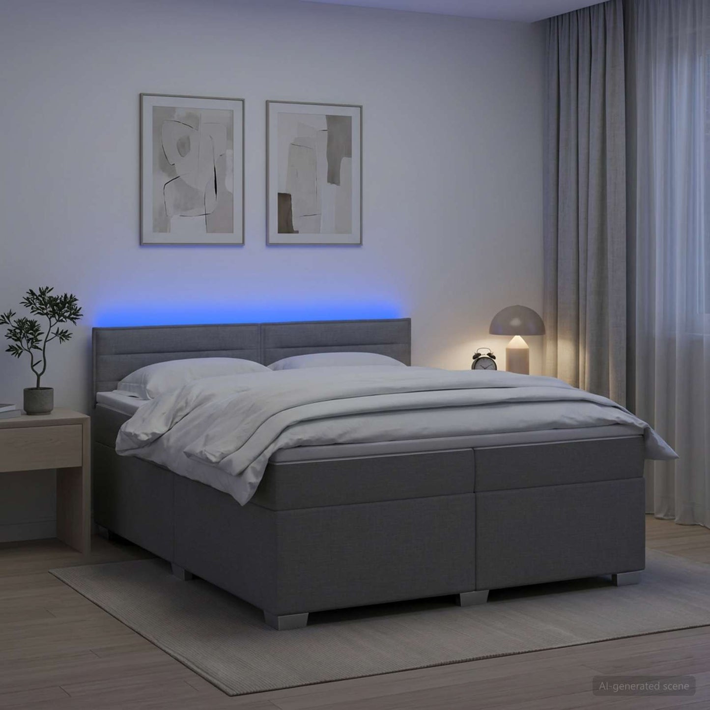 vidaXL Κρεβάτι Box Spring με Στρώμα και LED Ανοιχτό γκρι 200 x 200 cm