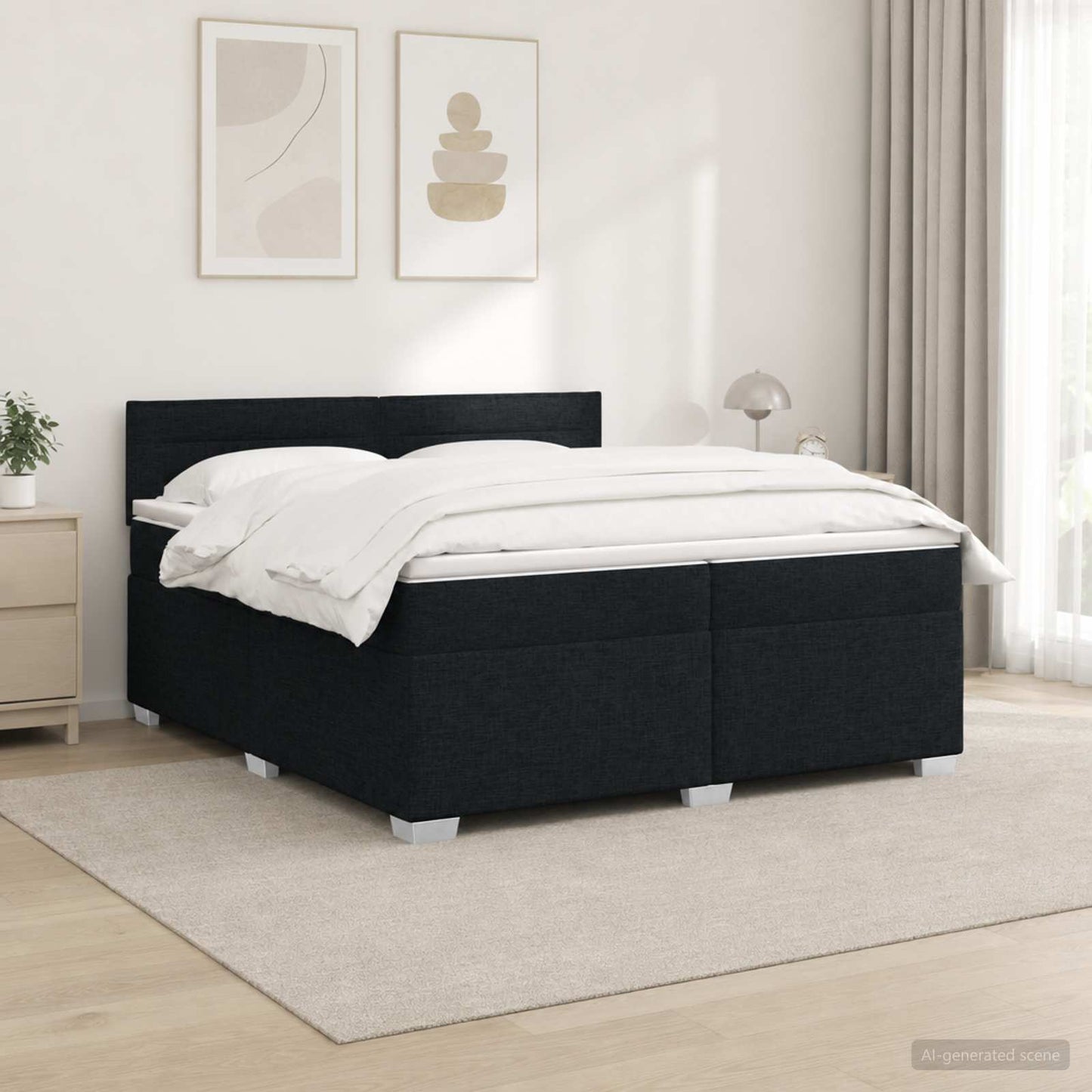 vidaXL Κρεβάτι Box Spring με Στρώμα και LED Μαύρο 200 x 200 cm Ύφασμα