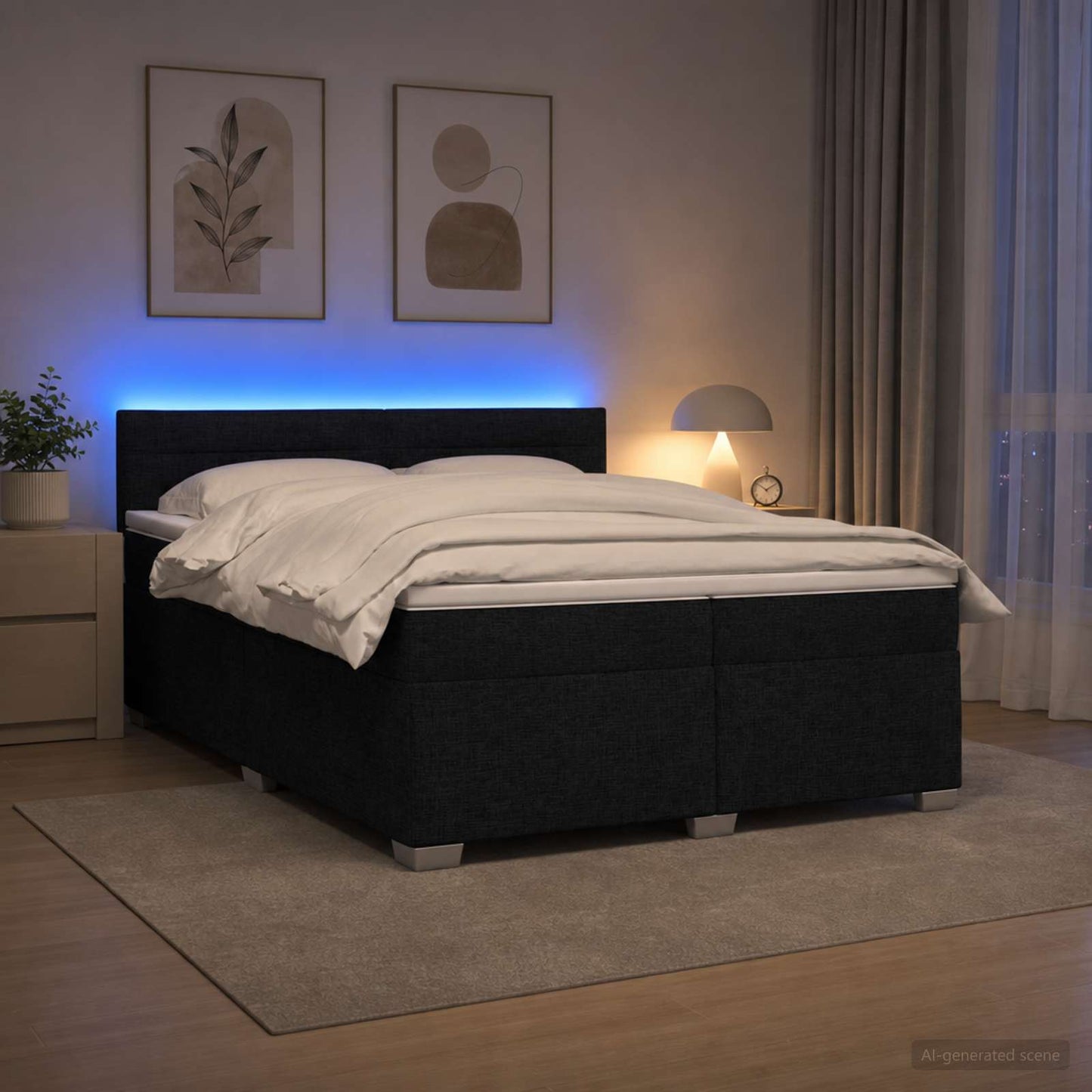 vidaXL Κρεβάτι Box Spring με Στρώμα και LED Μαύρο 200 x 200 cm Ύφασμα