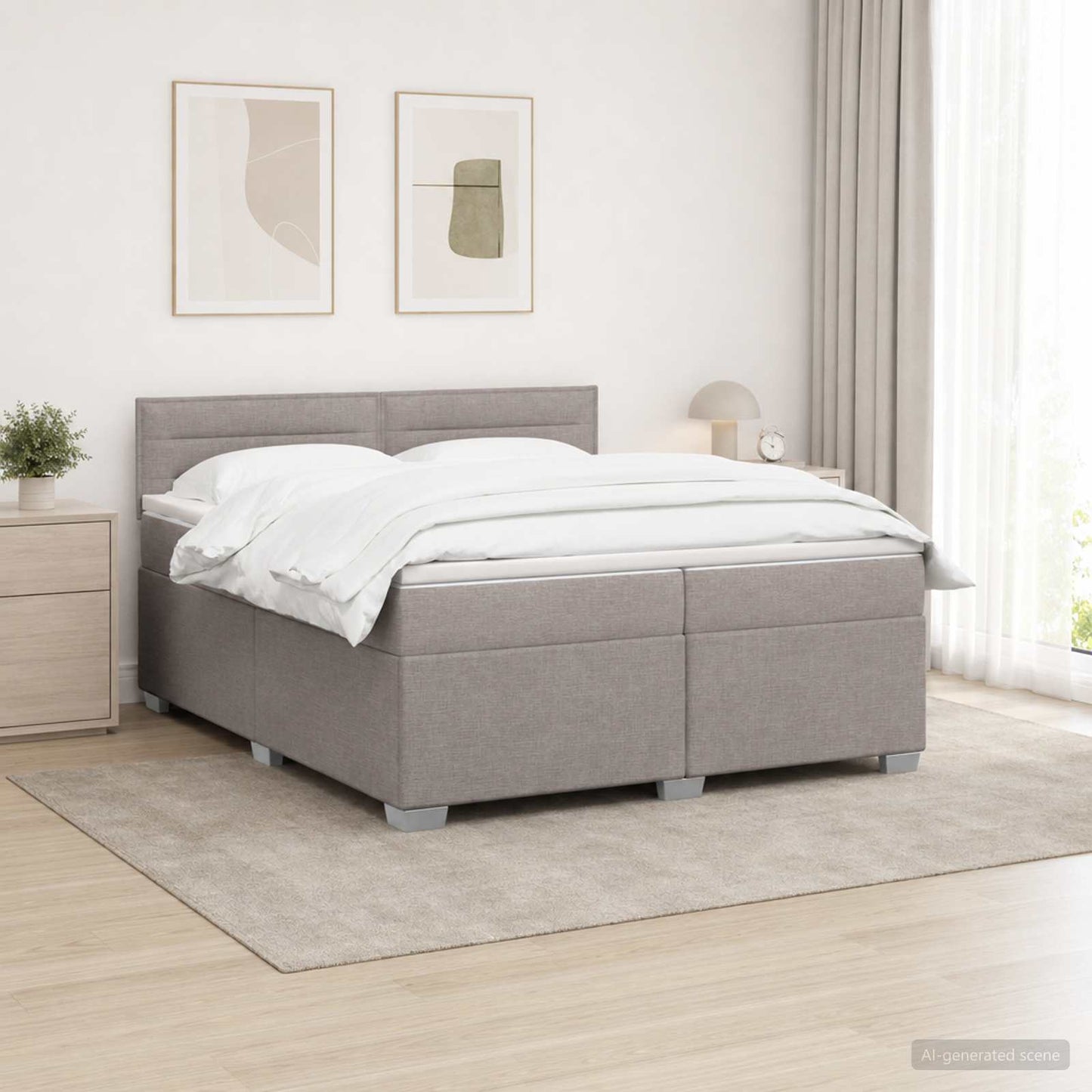 vidaXL Κρεβάτι Box Spring με Στρώμα και LED Taupe 200 x 200 cm Ύφασμα