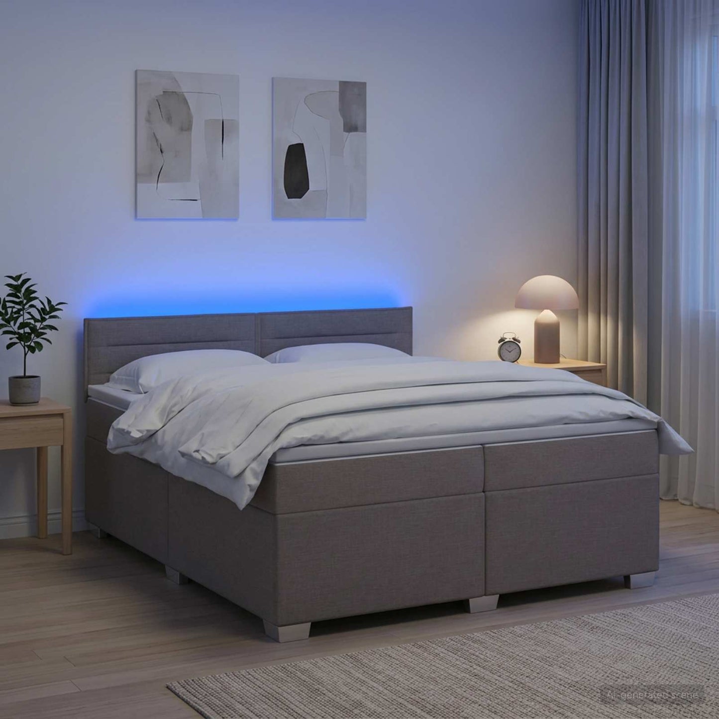 vidaXL Κρεβάτι Box Spring με Στρώμα και LED Taupe 200 x 200 cm Ύφασμα