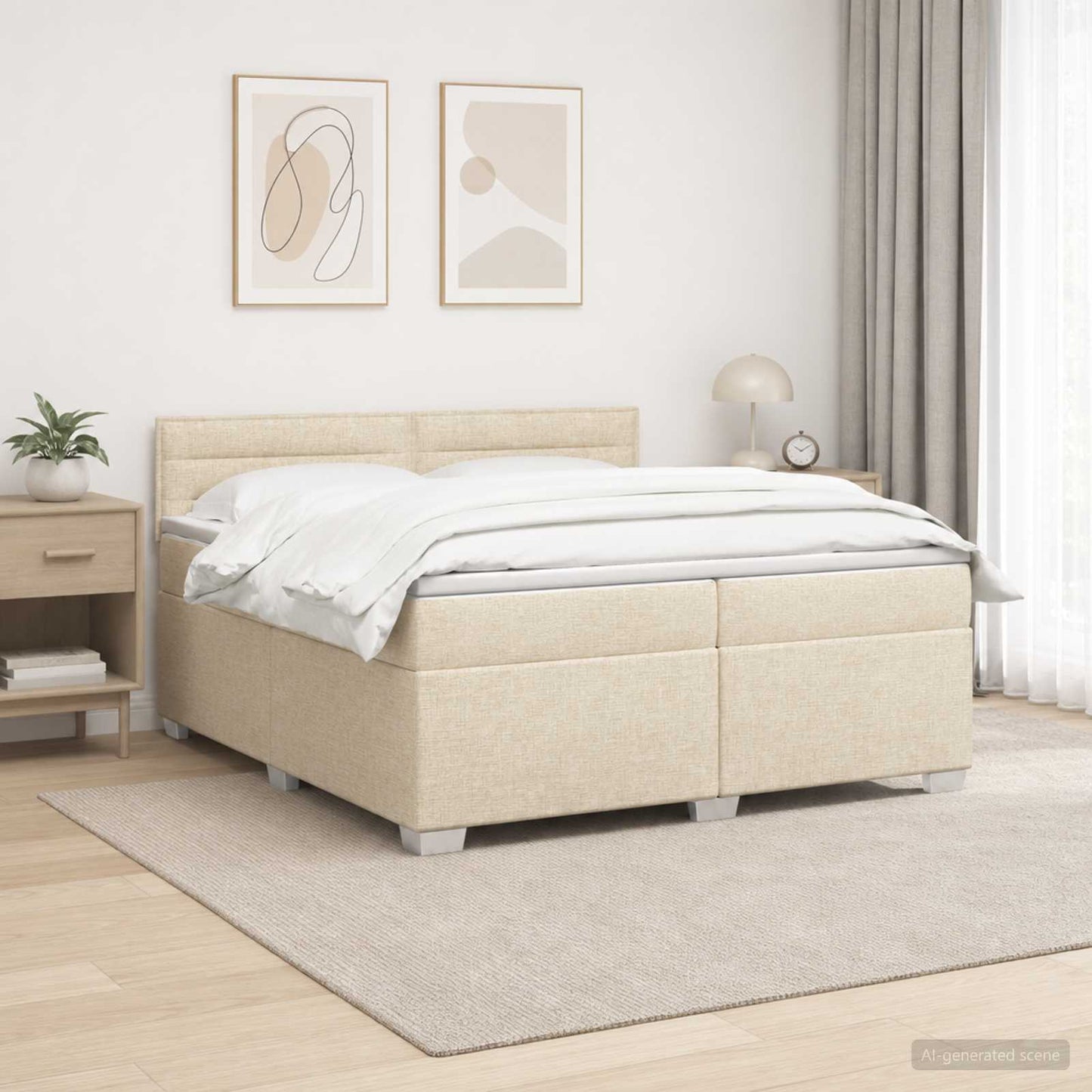 vidaXL Κρεβάτι Box Spring με Στρώμα και LED Κρεμ 200 x 200 cm Ύφασμα