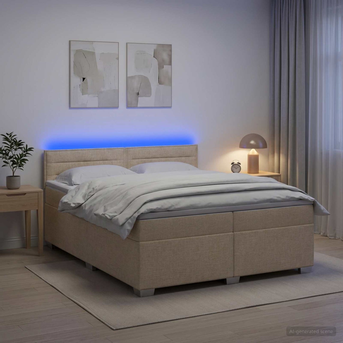 vidaXL Κρεβάτι Box Spring με Στρώμα και LED Κρεμ 200 x 200 cm Ύφασμα