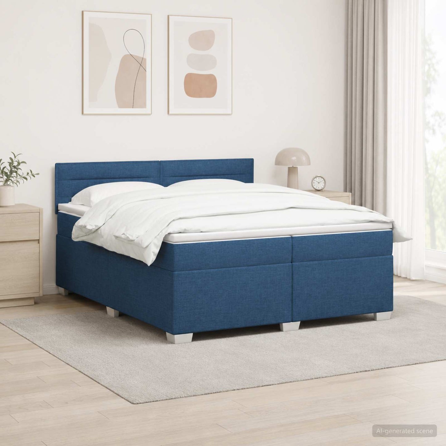 vidaXL Κρεβάτι Box Spring με Στρώμα και LED Μπλε 200 x 200 cm Ύφασμα