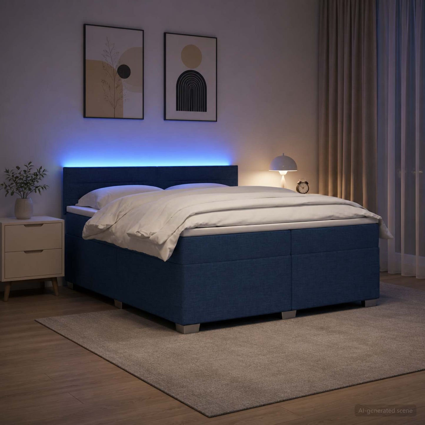 vidaXL Κρεβάτι Box Spring με Στρώμα και LED Μπλε 200 x 200 cm Ύφασμα