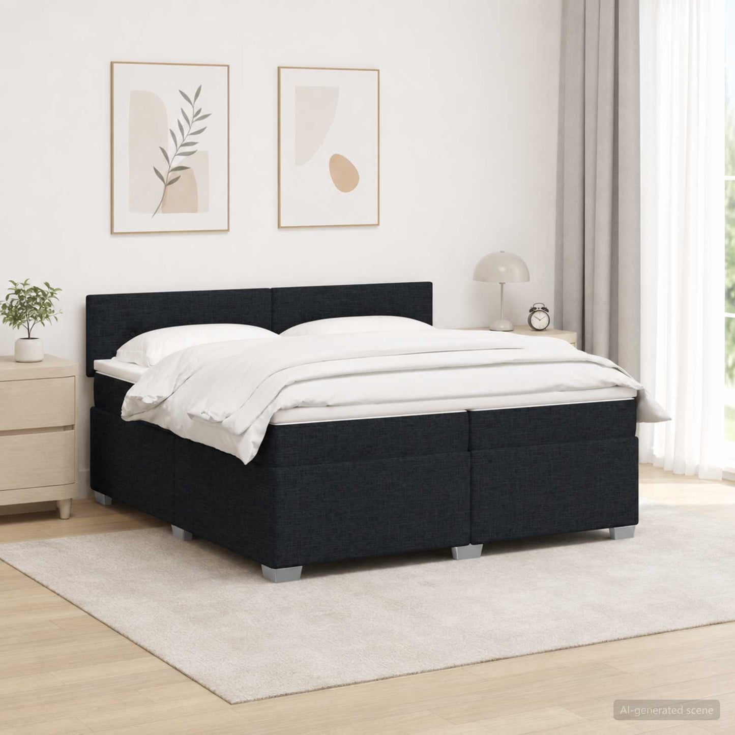 vidaXL Κρεβάτι Box Spring με Στρώμα και LED Μαύρο 200 x 200 cm Ύφασμα
