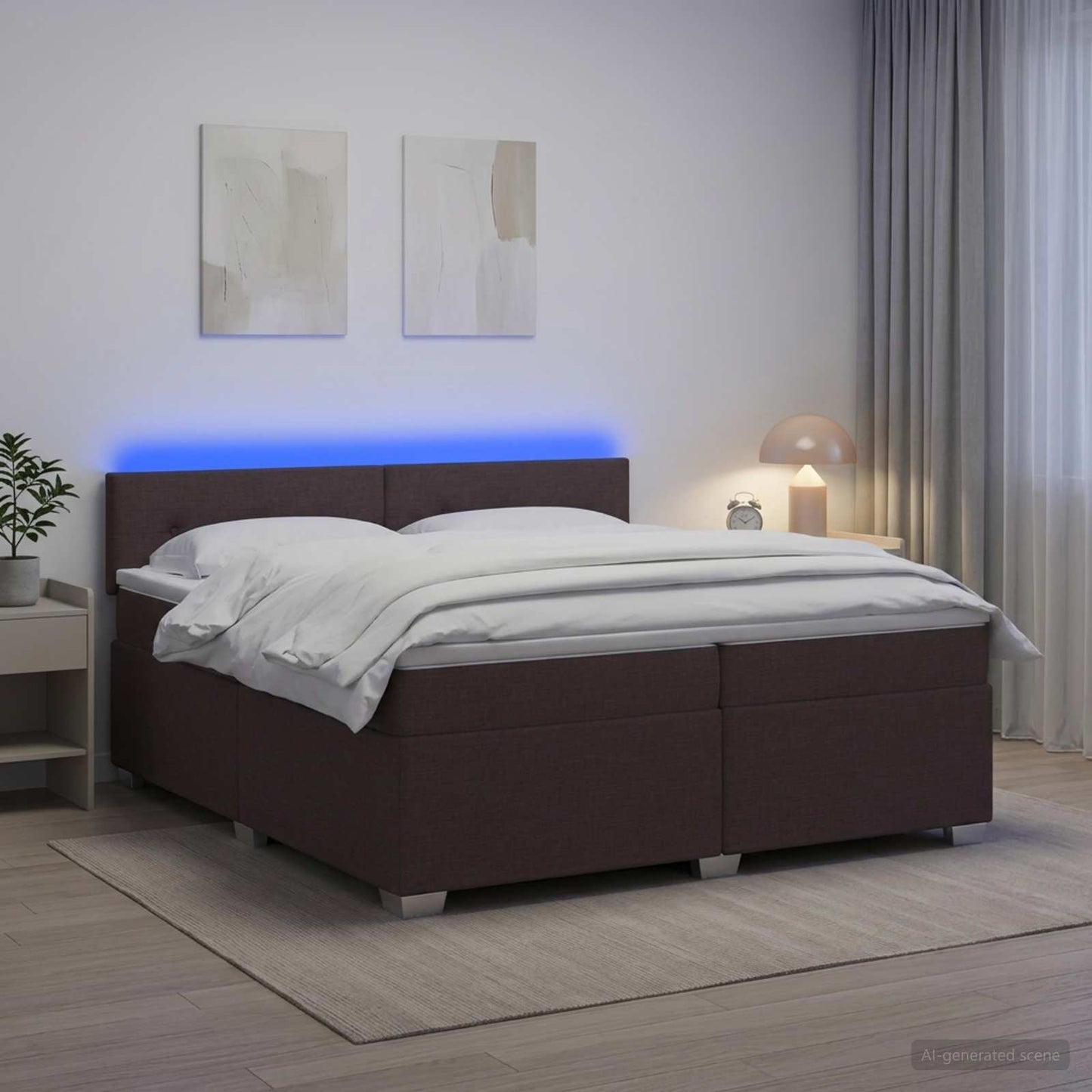 vidaXL Κρεβάτι Box Spring με Στρώμα και LED Σκούρο Καφέ 200 x 200 cm