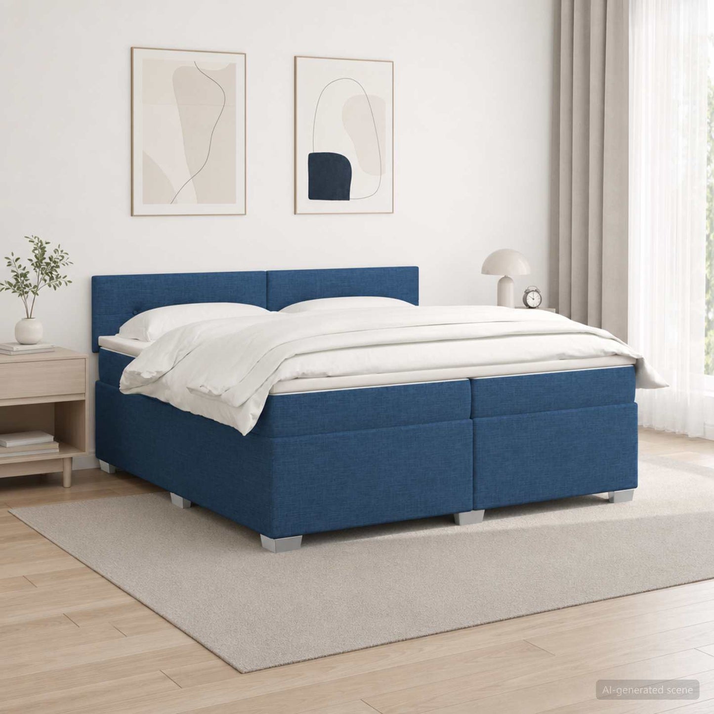vidaXL Κρεβάτι Box Spring με Στρώμα και LED Μπλε 200 x 200 cm Ύφασμα