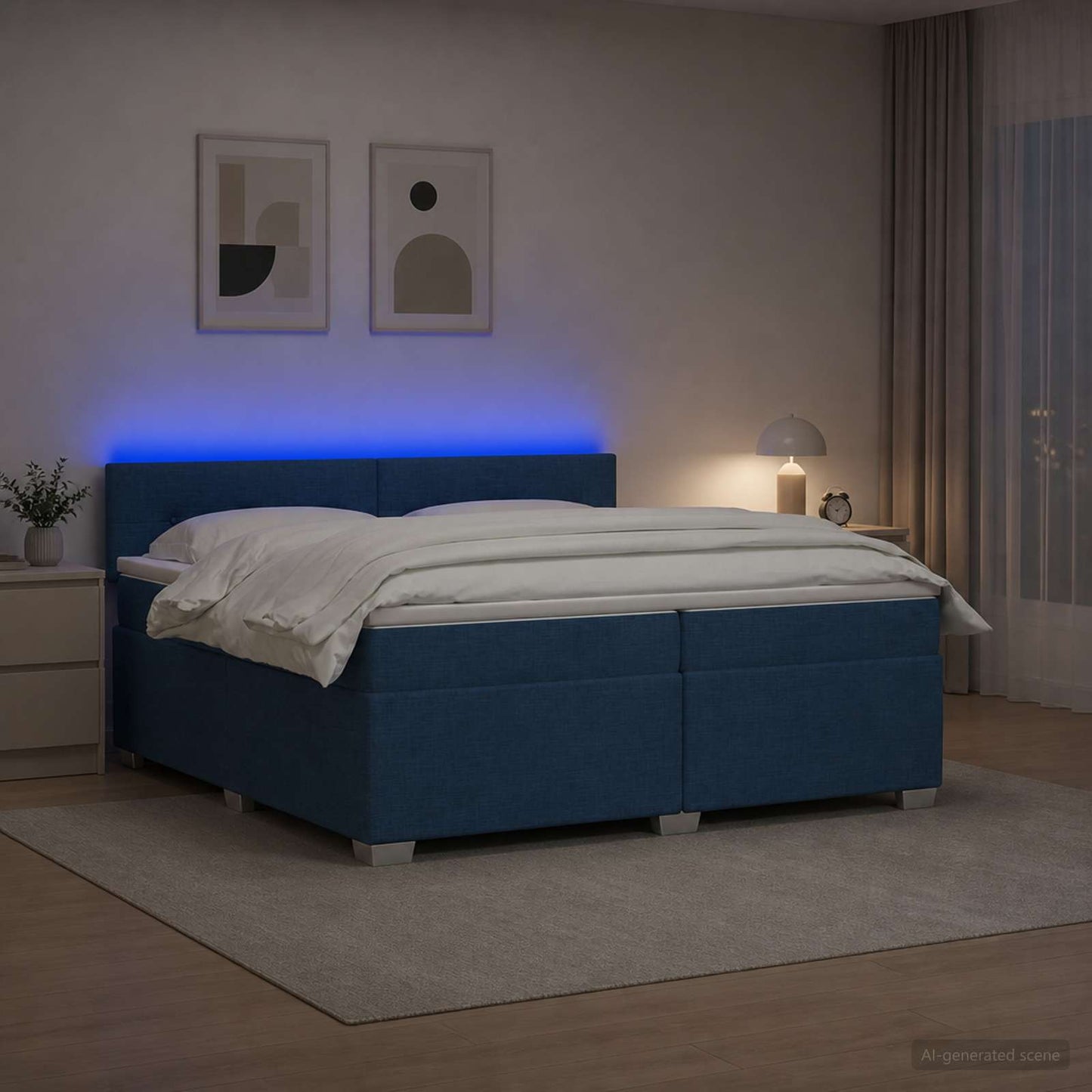 vidaXL Κρεβάτι Box Spring με Στρώμα και LED Μπλε 200 x 200 cm Ύφασμα