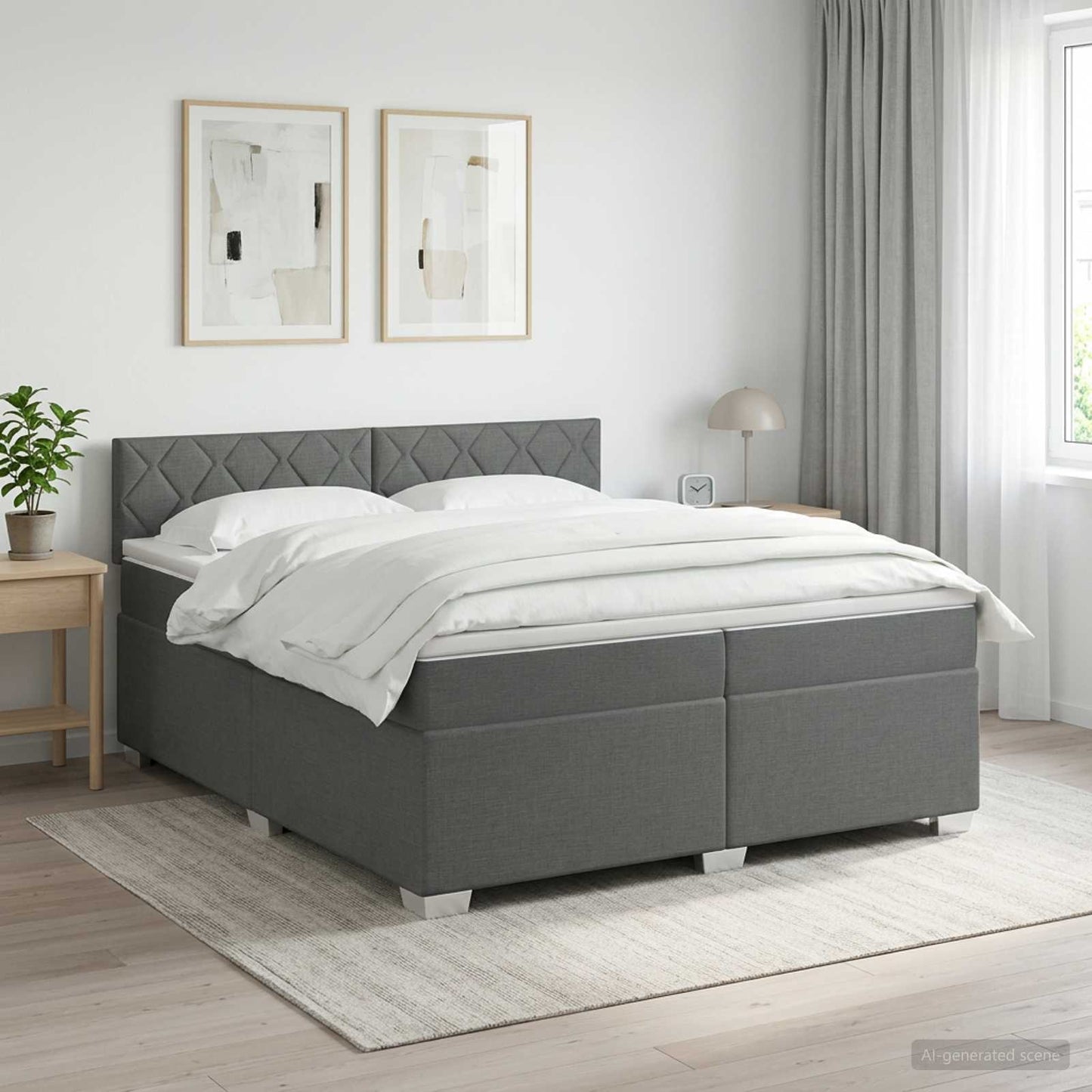 vidaXL Κρεβάτι Box Spring με Στρώμα και LED Σκούρο Γκρι 200 x 200 cm