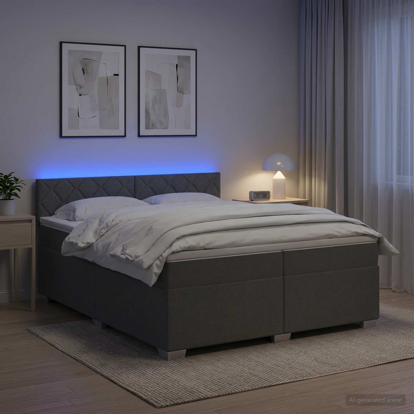 vidaXL Κρεβάτι Box Spring με Στρώμα και LED Σκούρο Γκρι 200 x 200 cm