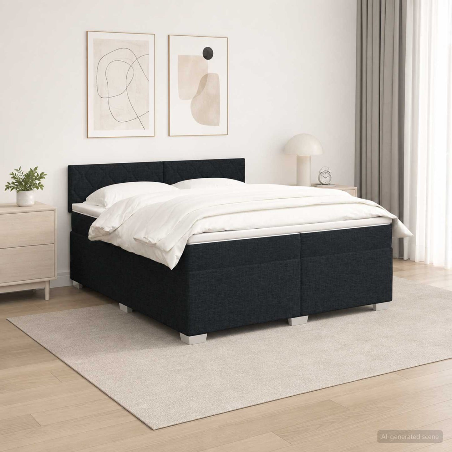 vidaXL Κρεβάτι Box Spring με Στρώμα και LED Μαύρο 200 x 200 cm Ύφασμα