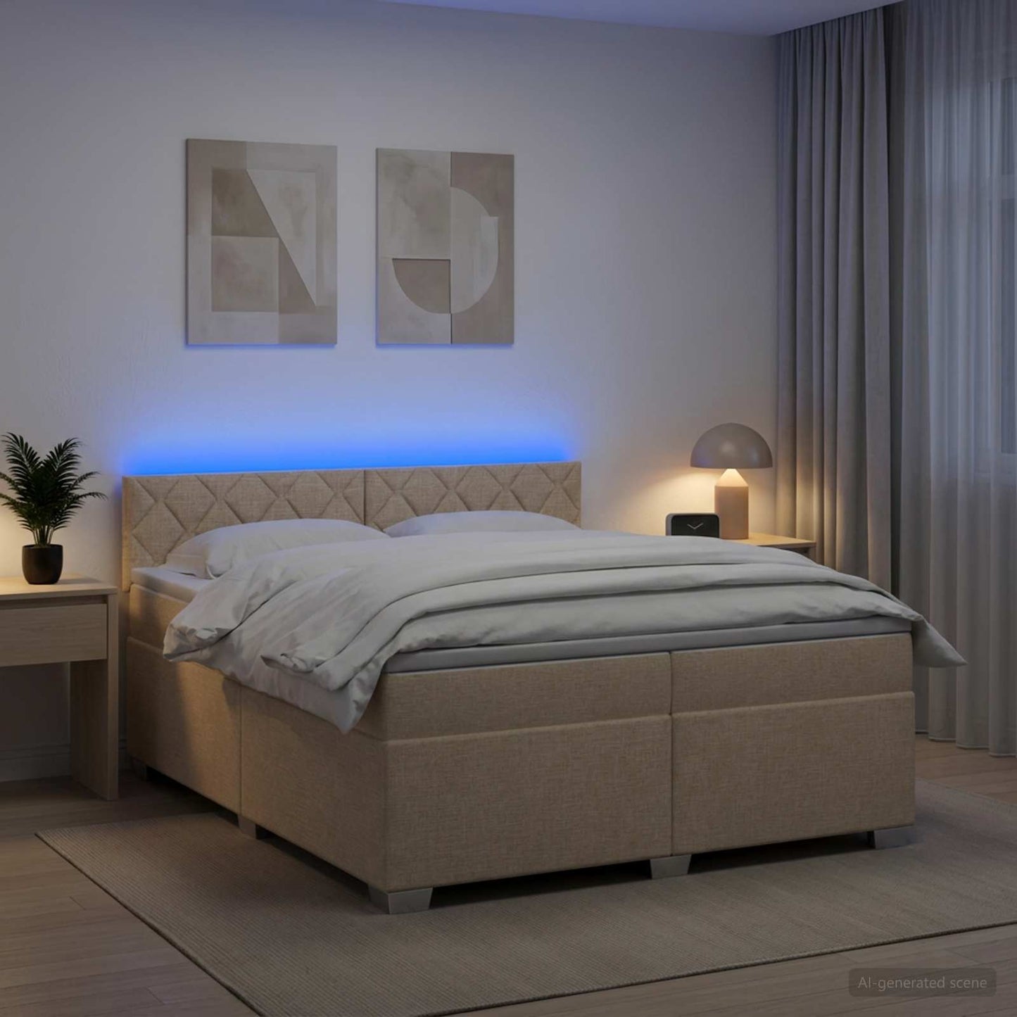 vidaXL Κρεβάτι Box Spring με Στρώμα και LED Κρεμ 200 x 200 cm Ύφασμα