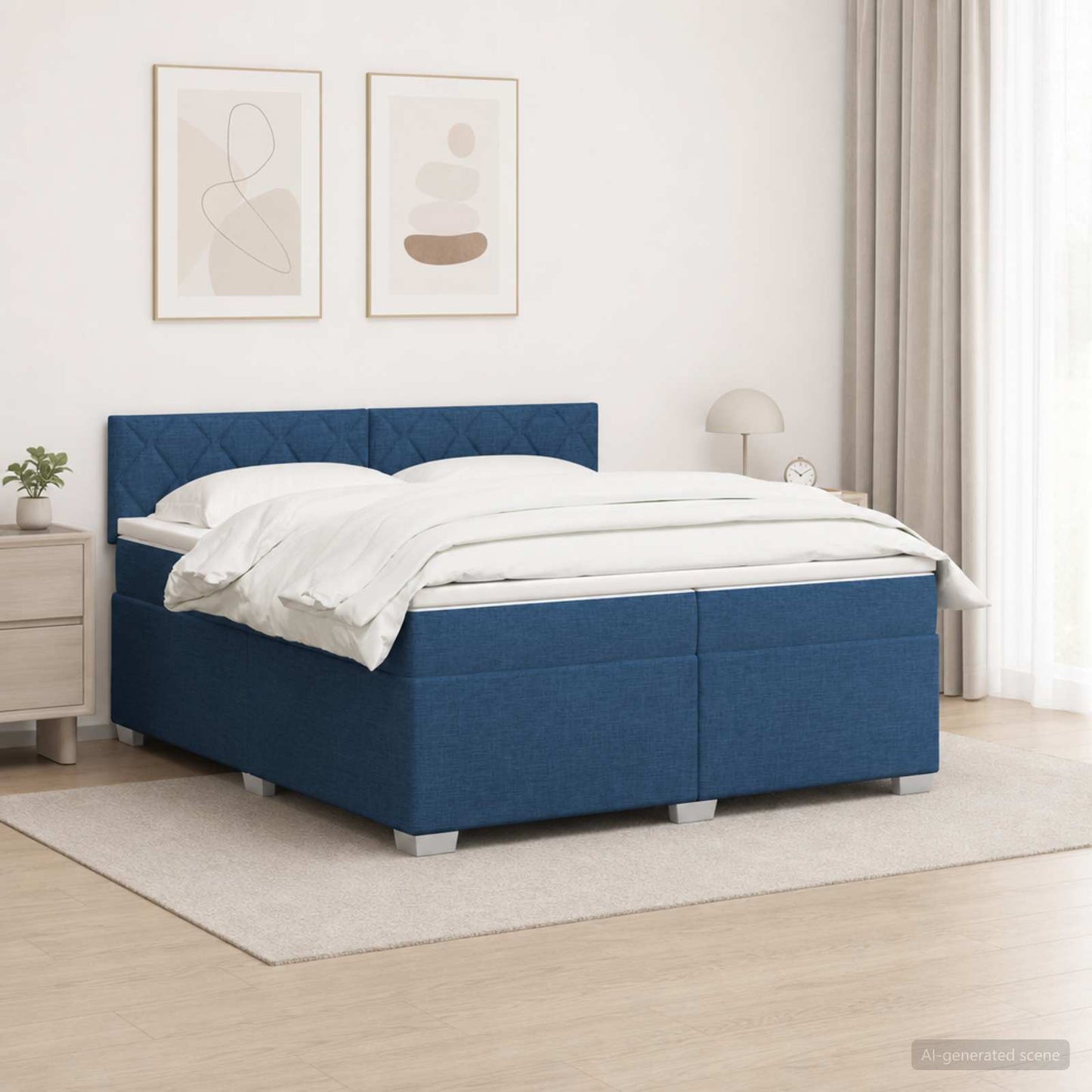 vidaXL Κρεβάτι Box Spring με Στρώμα και LED Μπλε 200 x 200 cm Ύφασμα