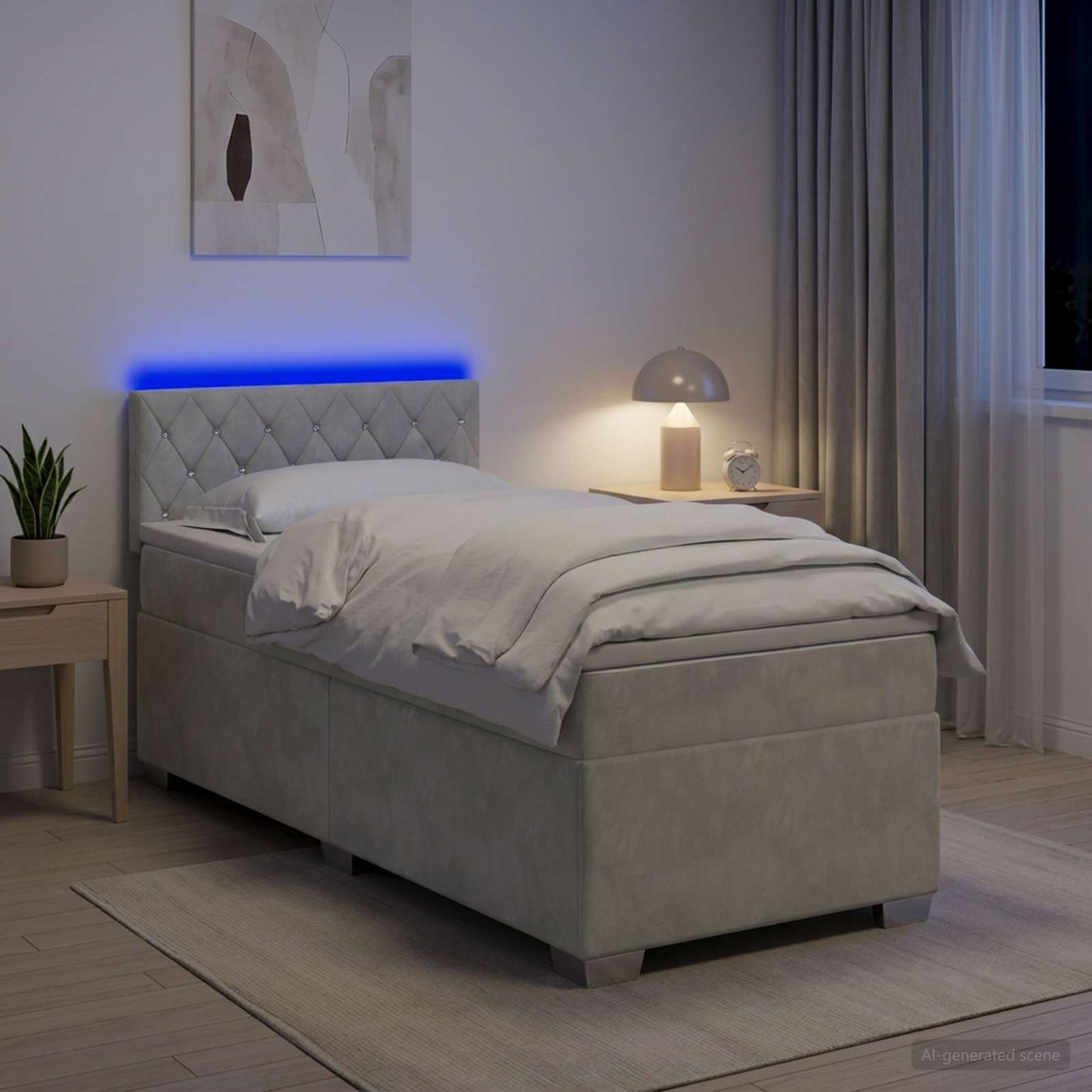vidaXL Κρεβάτι Box Spring με Στρώμα και LED Ανοιχτό γκρι 80 x 200 cm