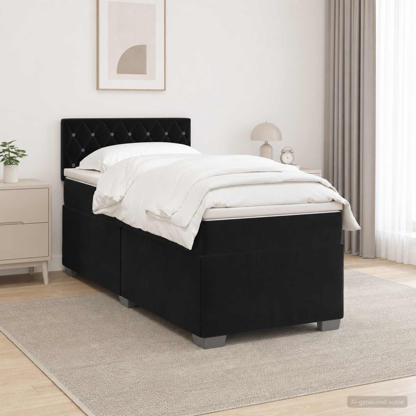 vidaXL Κρεβάτι Box Spring με Στρώμα και LED Μαύρο 90 x 200 cm Βελούδο