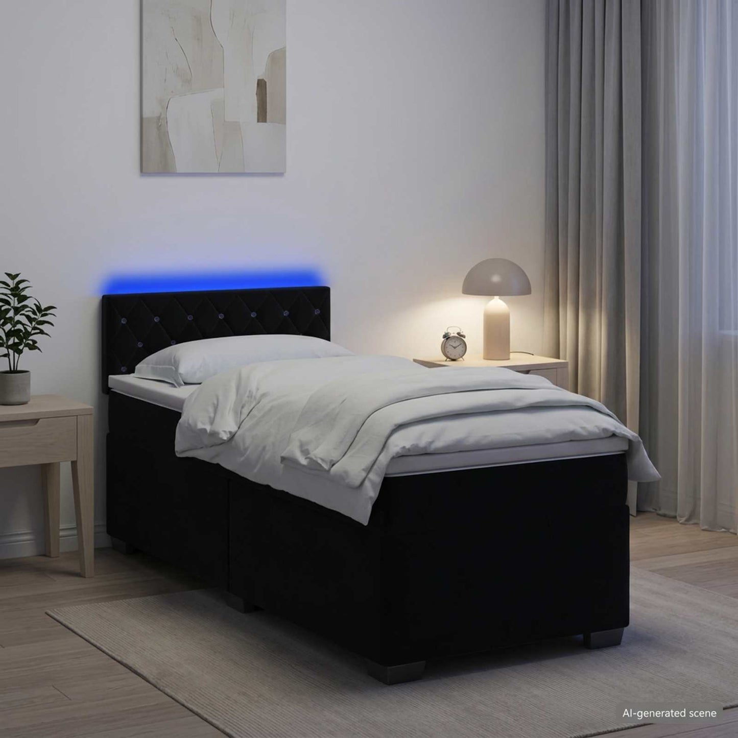 vidaXL Κρεβάτι Box Spring με Στρώμα και LED Μαύρο 80 x 200 cm Βελούδο