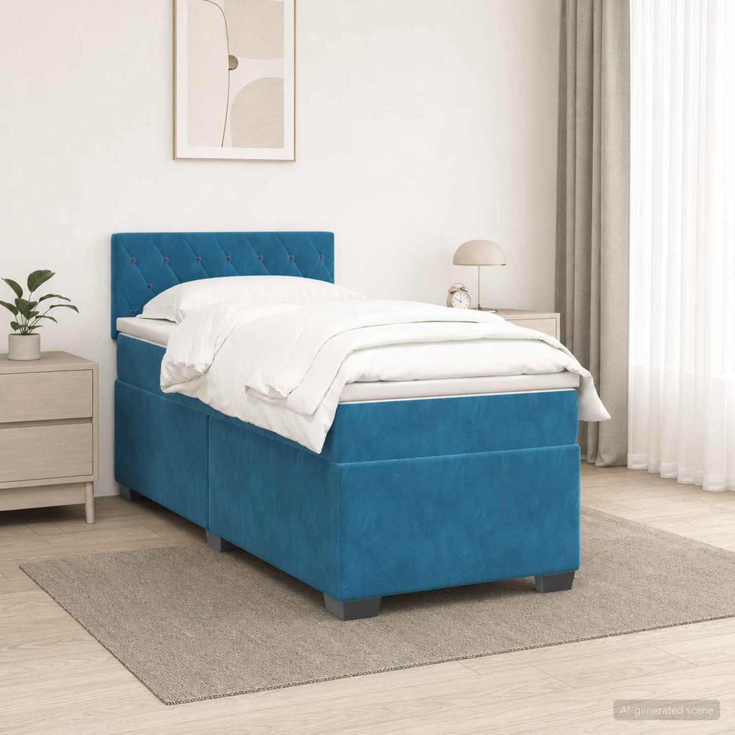vidaXL Κρεβάτι Box Spring με Στρώμα και LED Μπλε 100 x 200 cm Βελούδο