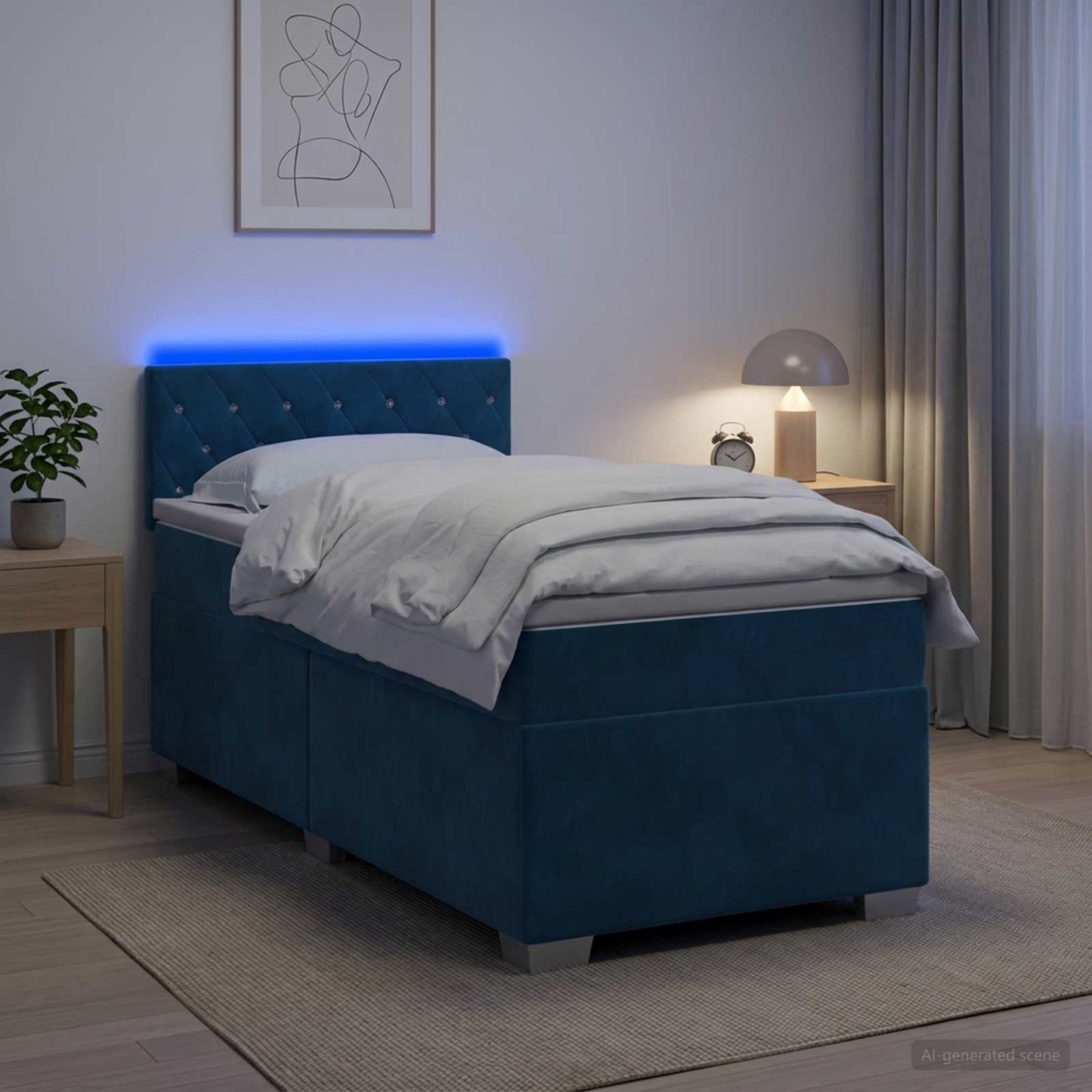 vidaXL Κρεβάτι Box Spring με Στρώμα και LED Μπλε 100 x 200 cm Βελούδο