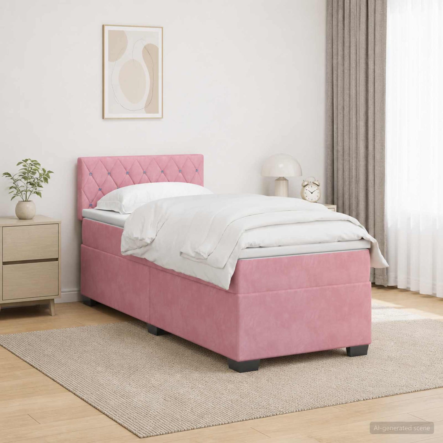 vidaXL Κρεβάτι Box Spring με Στρώμα και LED Ροζ 90 x 200 cm Βελούδο