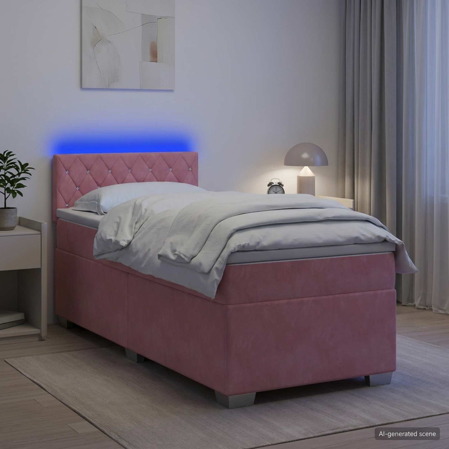 vidaXL Κρεβάτι Box Spring με Στρώμα και LED Ροζ 100 x 200 cm Βελούδο