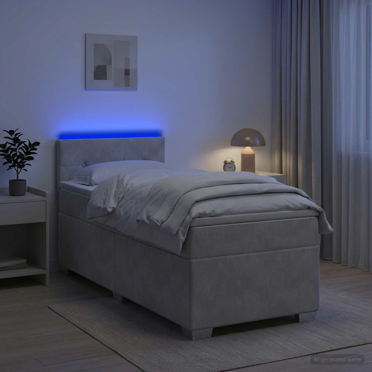 vidaXL Κρεβάτι Box Spring με Στρώμα και LED Ανοιχτό γκρι 80 x 200 cm