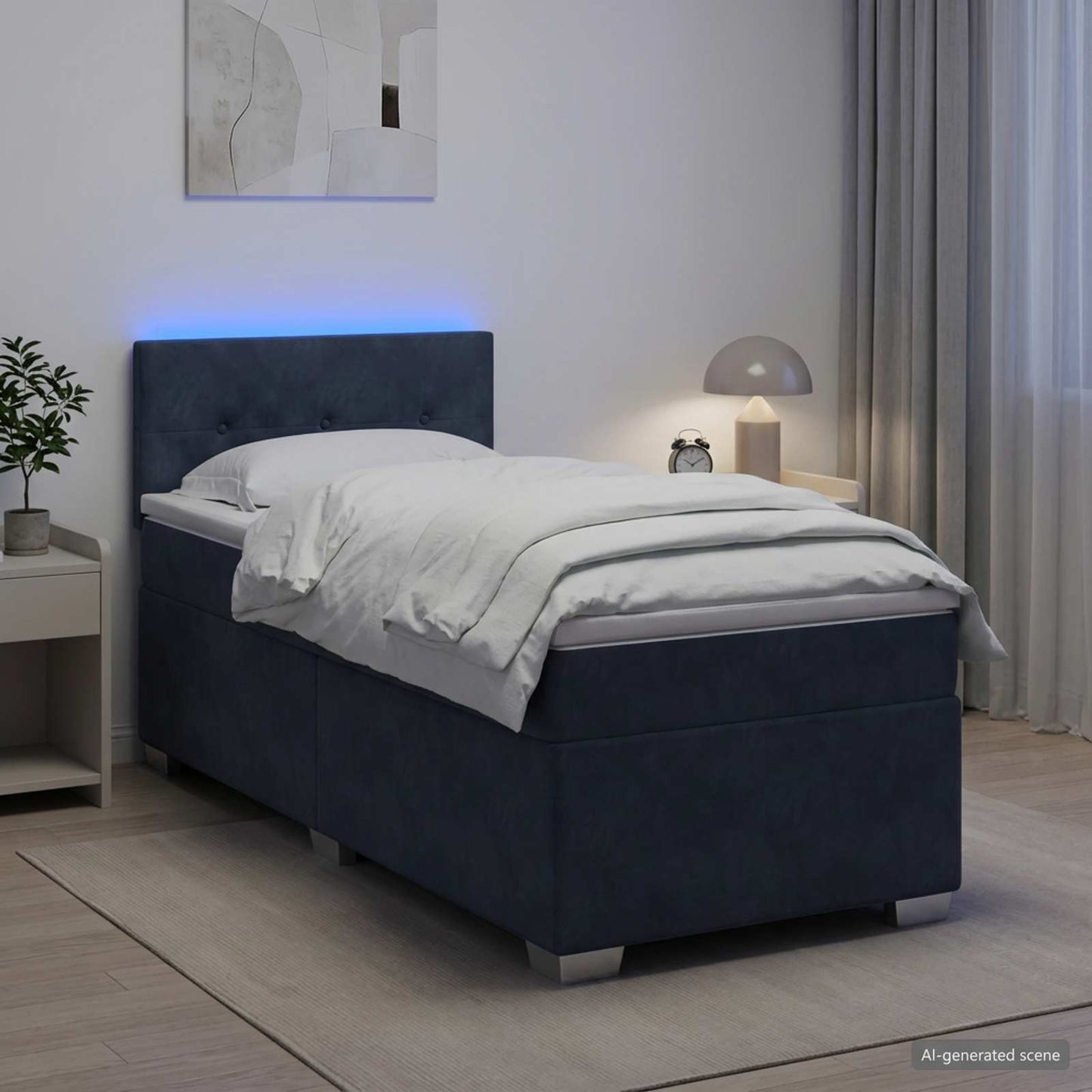 vidaXL Κρεβάτι Box Spring με Στρώμα και LED Σκούρο Γκρι 100 x 200 cm